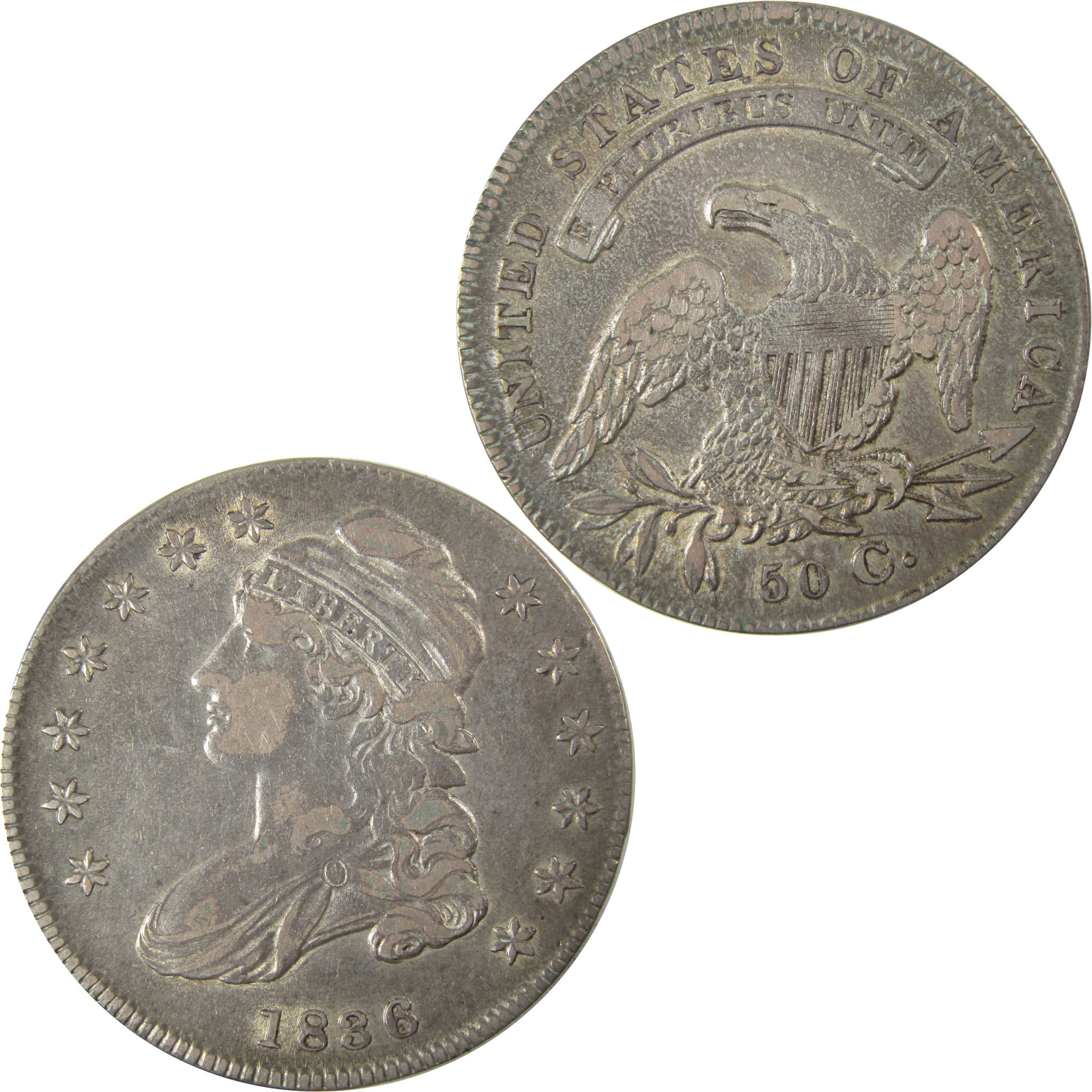 1836 Lettered Edge Capped Bust Silver Half Dollar XF EF SKU:I26416