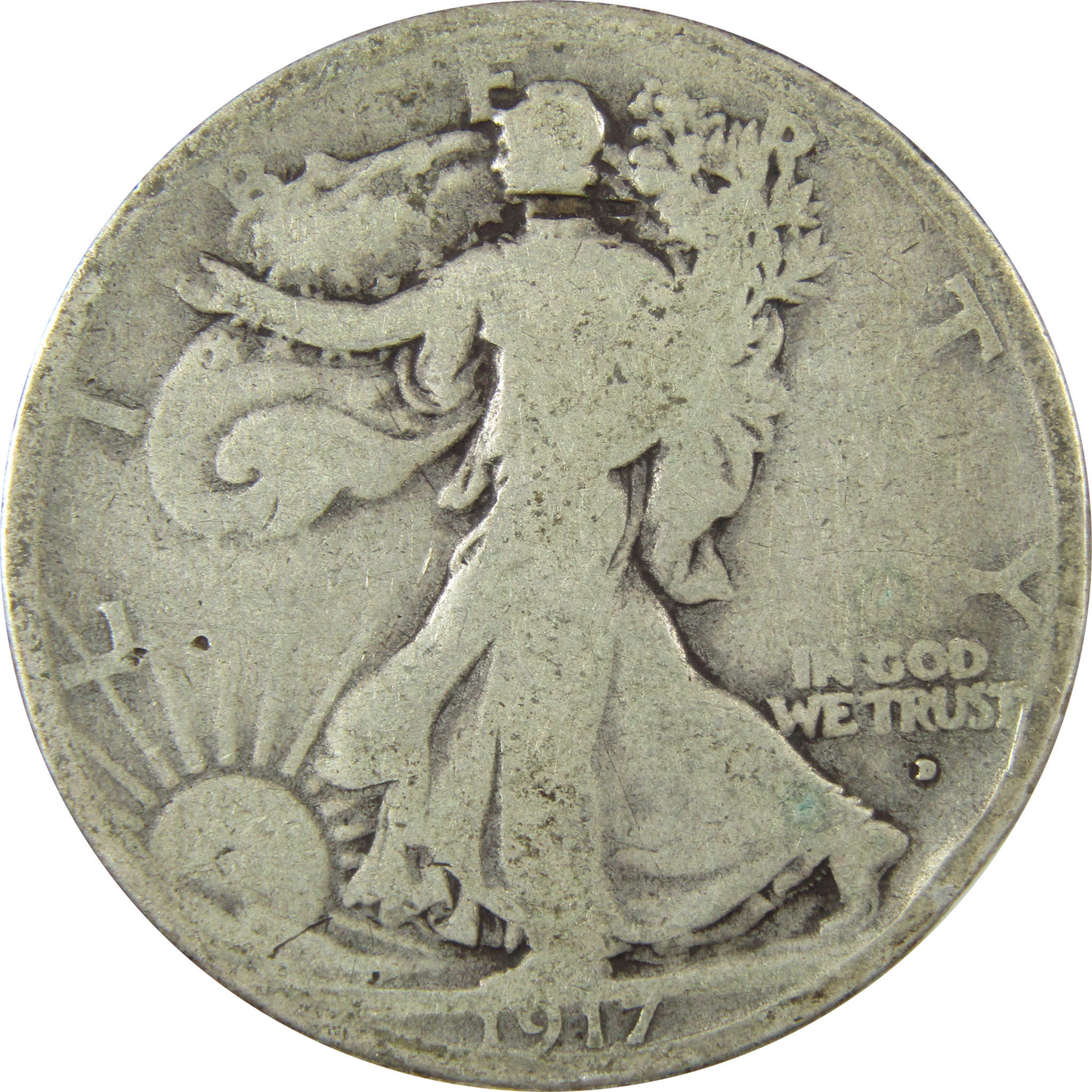 1917 D Obverse Liberty Walking 50c VG Very Good Details SKU:CP1431