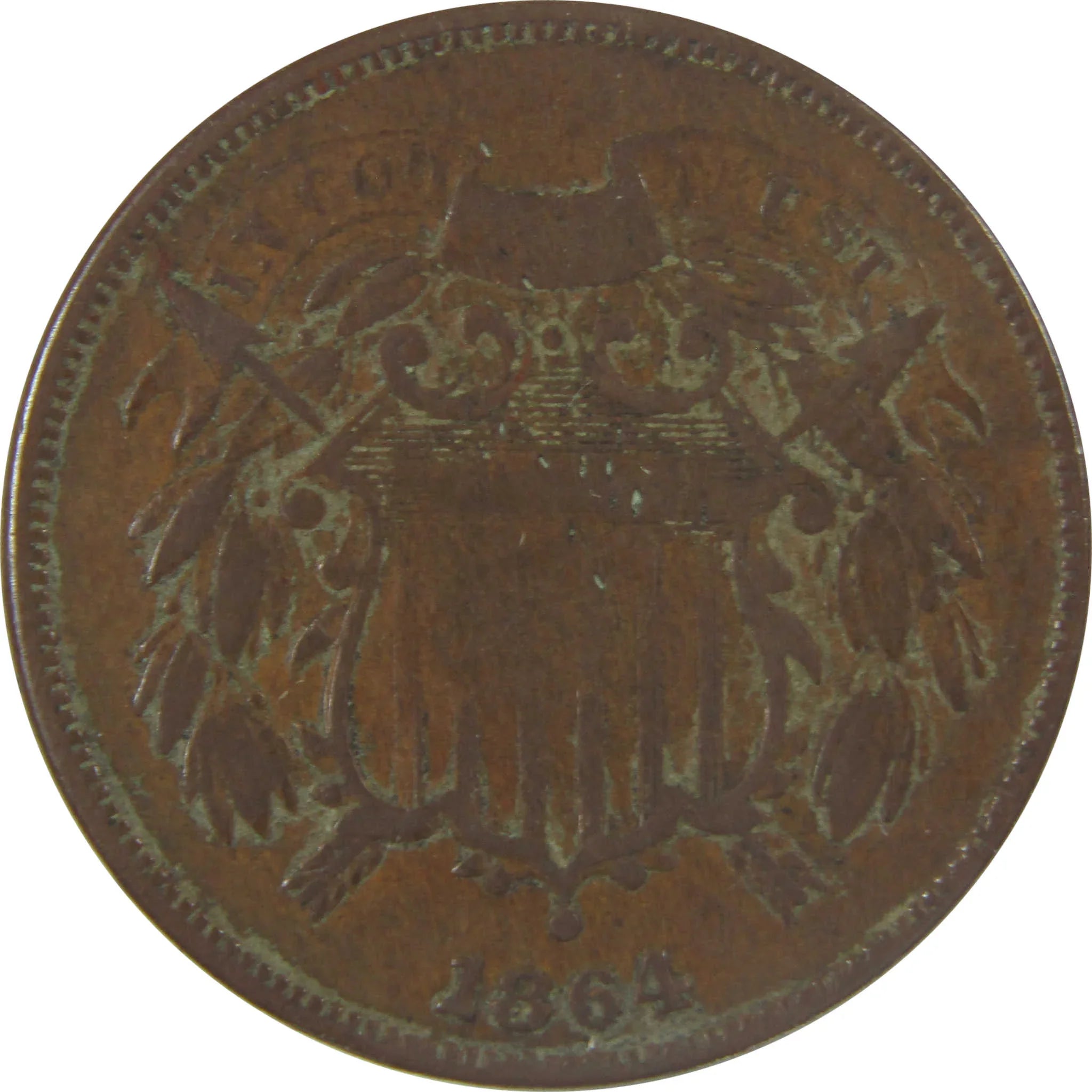 1864 Large Motto Two Cent Piece F Fine Details 2c Coin SKU:I24598