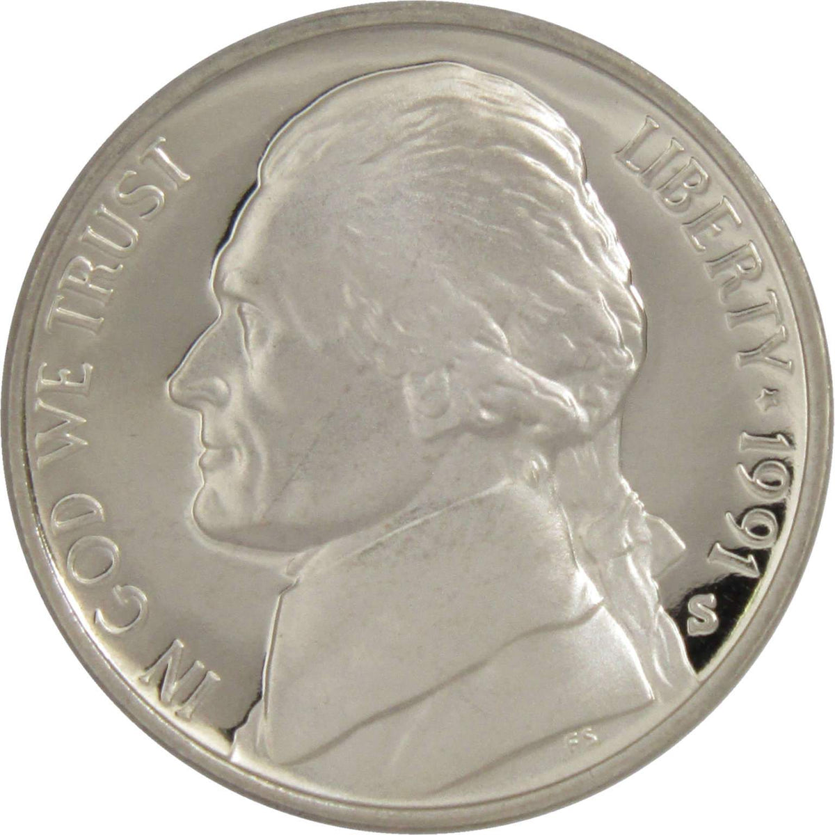 1991 S Jefferson Nickel Proof 5c Coin Collectible