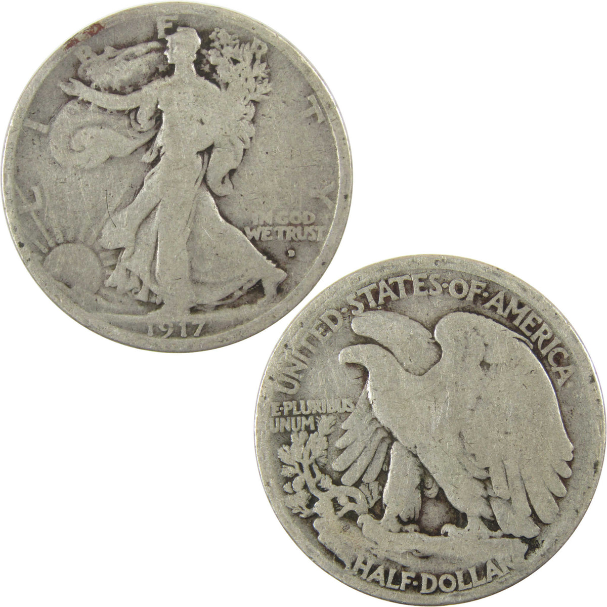 1917 D Obverse Liberty Walking Silver Half Dollar G Good SKU:I29032