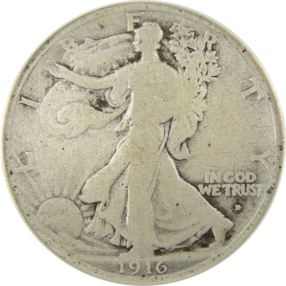 1916 D Liberty Walking Silver 50c VG 8 Details ANACS SKU:I28576