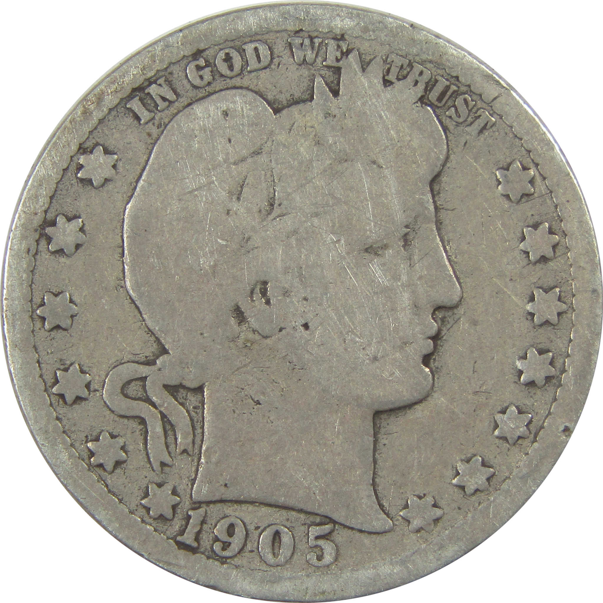 1905 Barber Quarter G Good Details Silver 25c Coin SKU:I21804