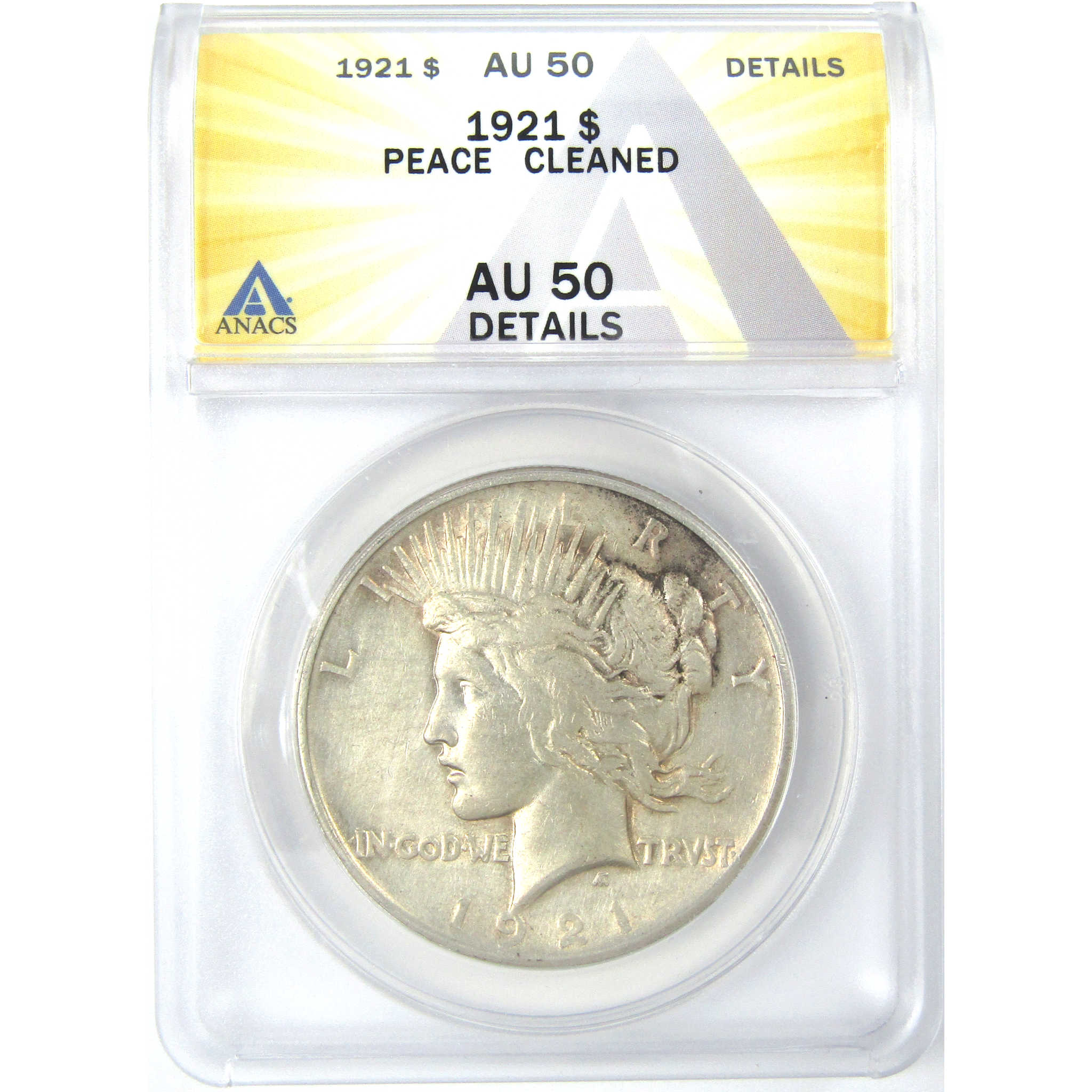 1921 High Relief Peace Dollar AU 50 Details ANACS Silver $1 SKU:I16238