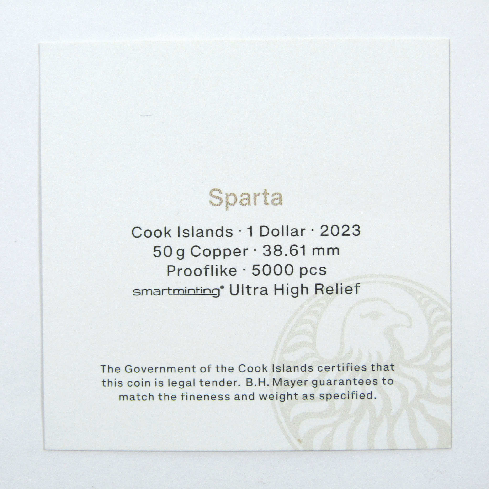 2023 Cook Islands Sparta High Relief Copper $1 Uncirculated SKU:LW150