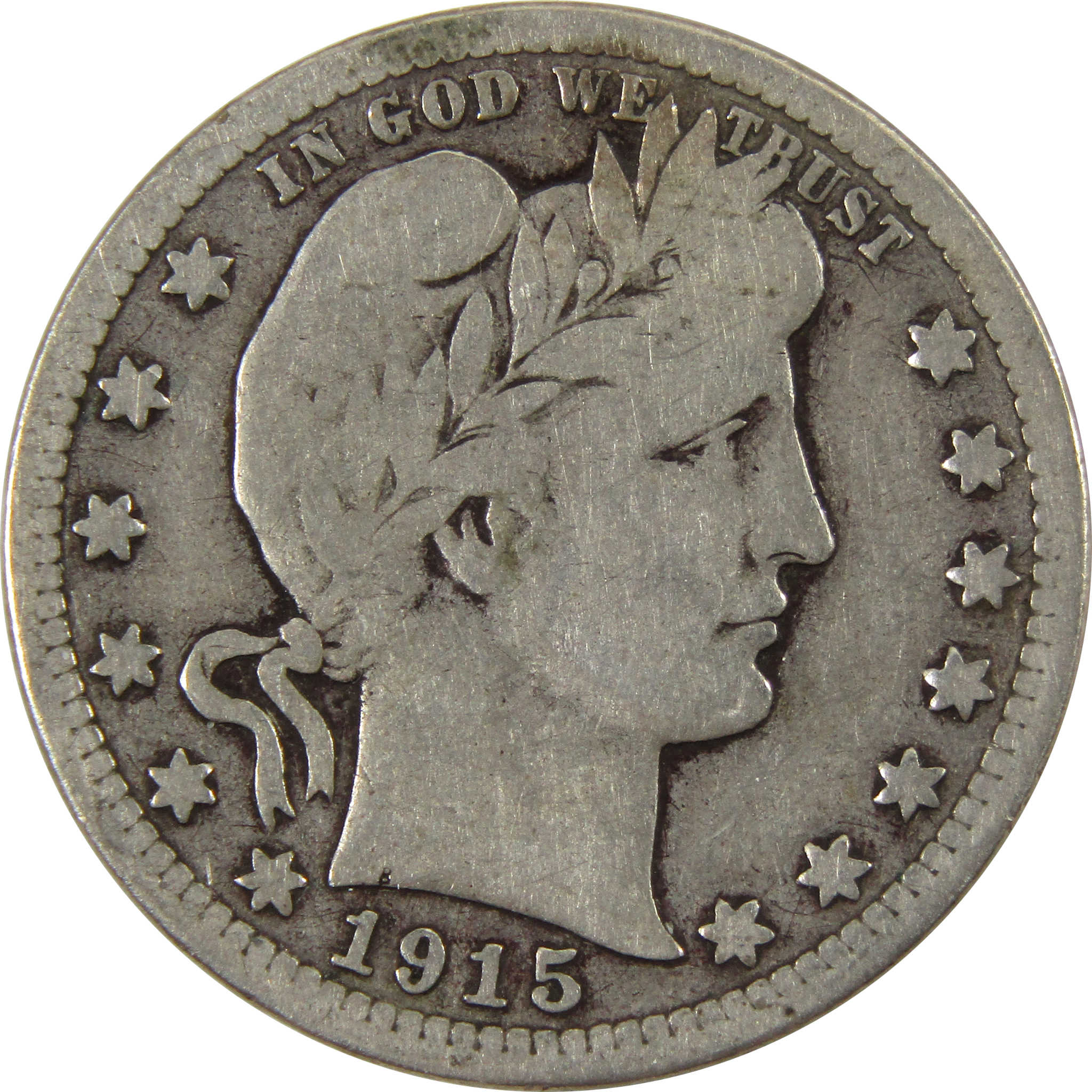 1915 S Barber Quarter VG Very Good 90% Silver 25c Coin SKU:I9981