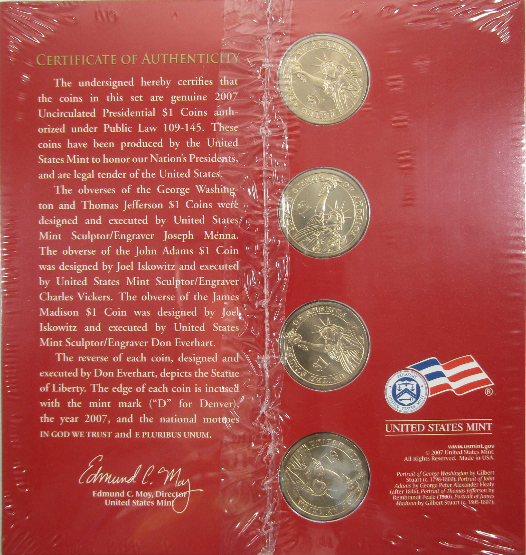 2007 D Presidential $1 Coin Uncirculated Set OGP COA SKU:CPC4293