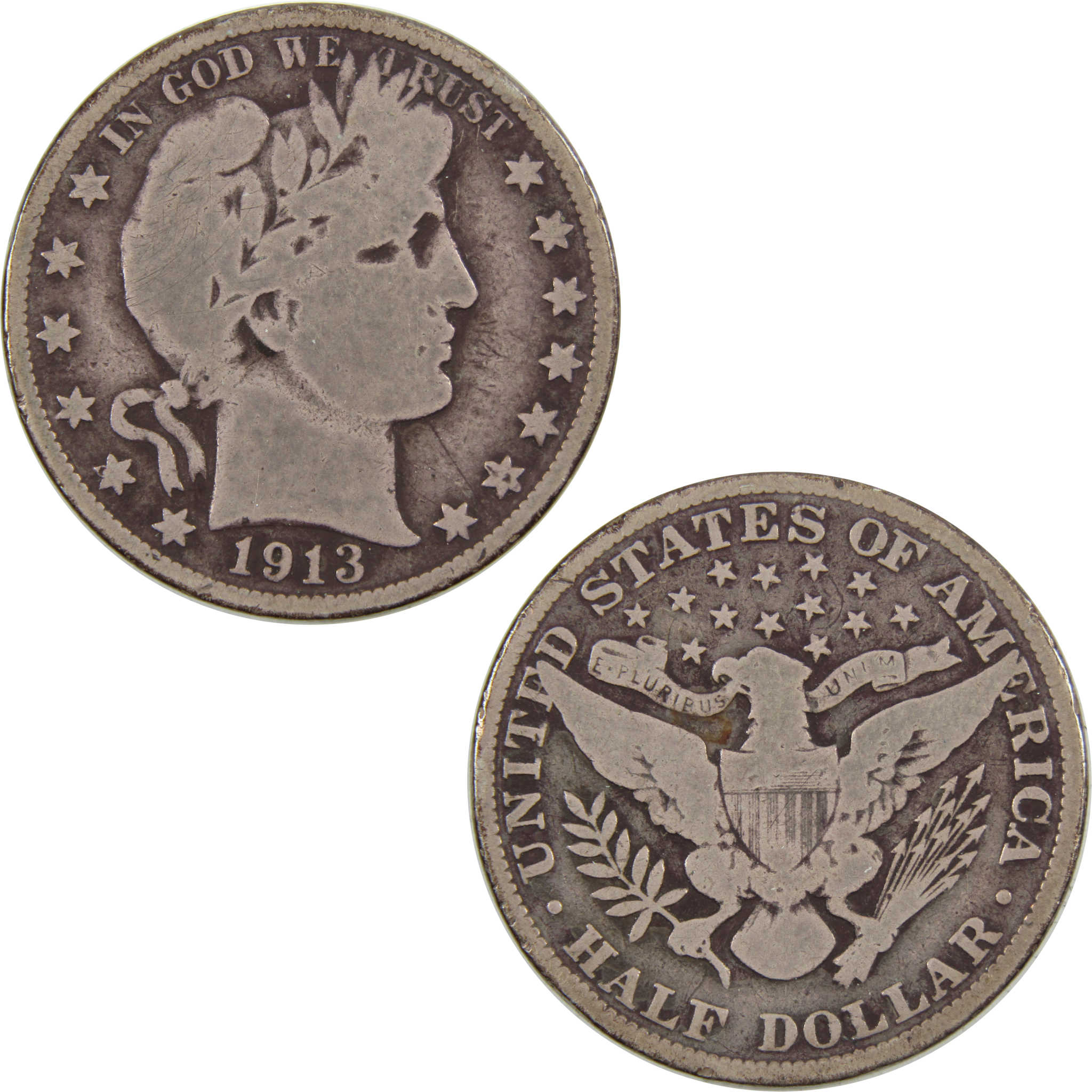 1913 Barber Half Dollar G Good 90% Silver 50c Coin SKU:I4597