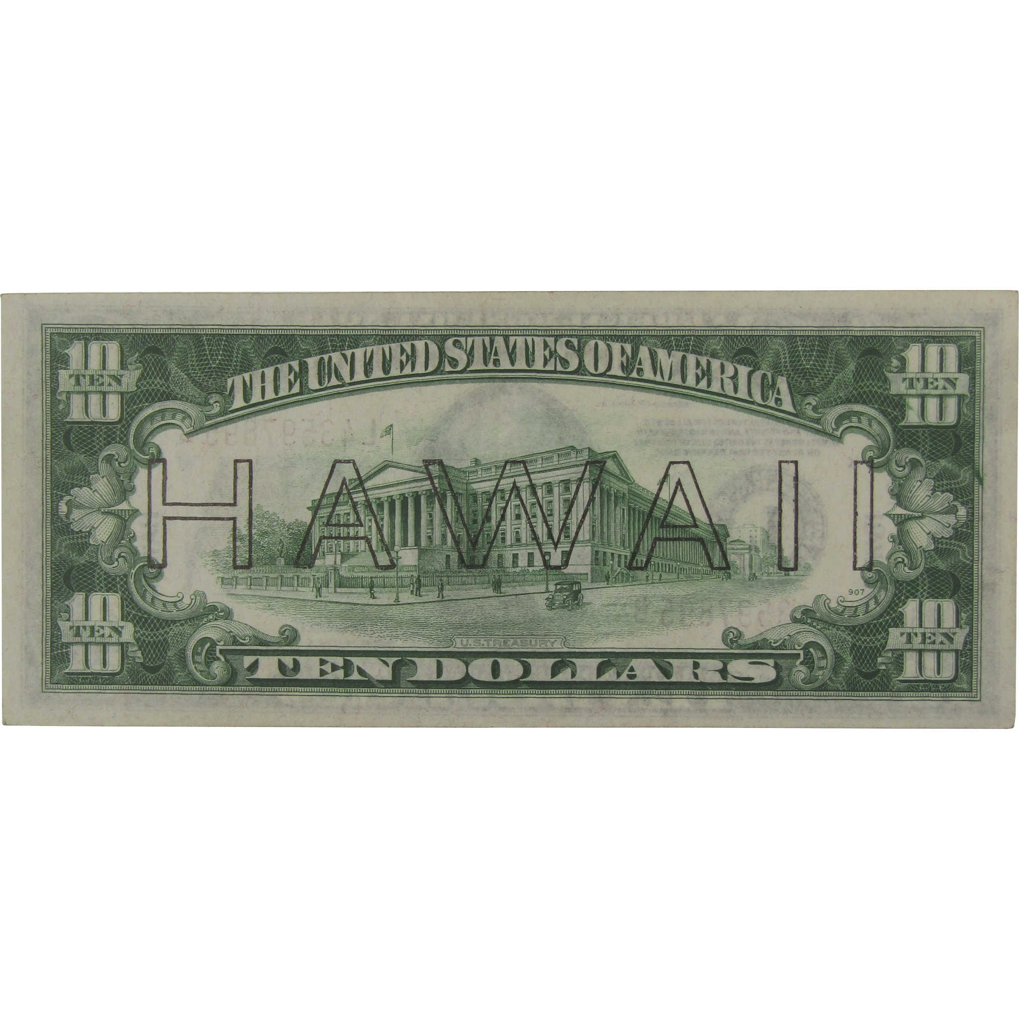1934 A $10 Federal Reserve Note Hawaii WWII Fr 2303 AU About Unc