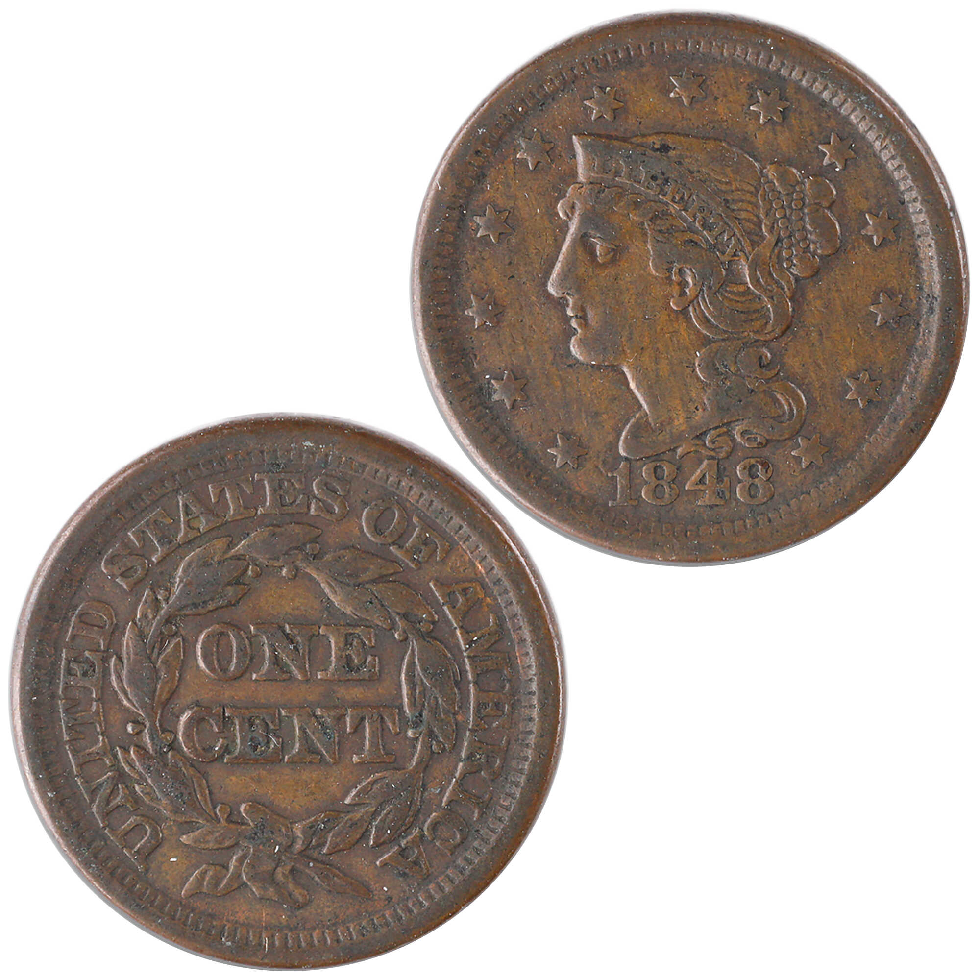 1848 Braided Hair Large Cent VF Very Fine Copper Penny 1c SKU:I12040