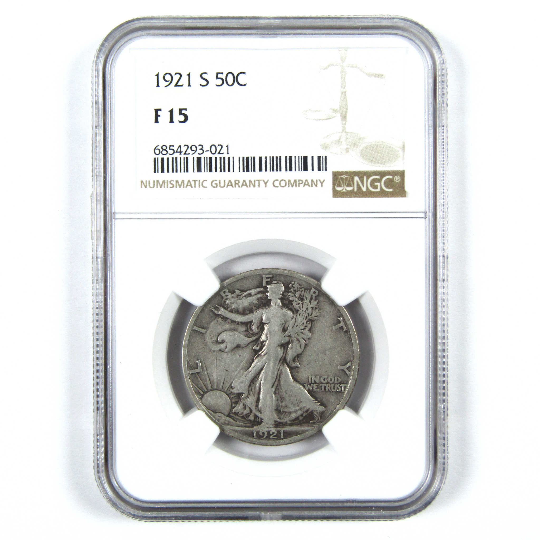 1921 S Liberty Walking Half Dollar F 15 NGC Silver 50c Coin SKU:I14444