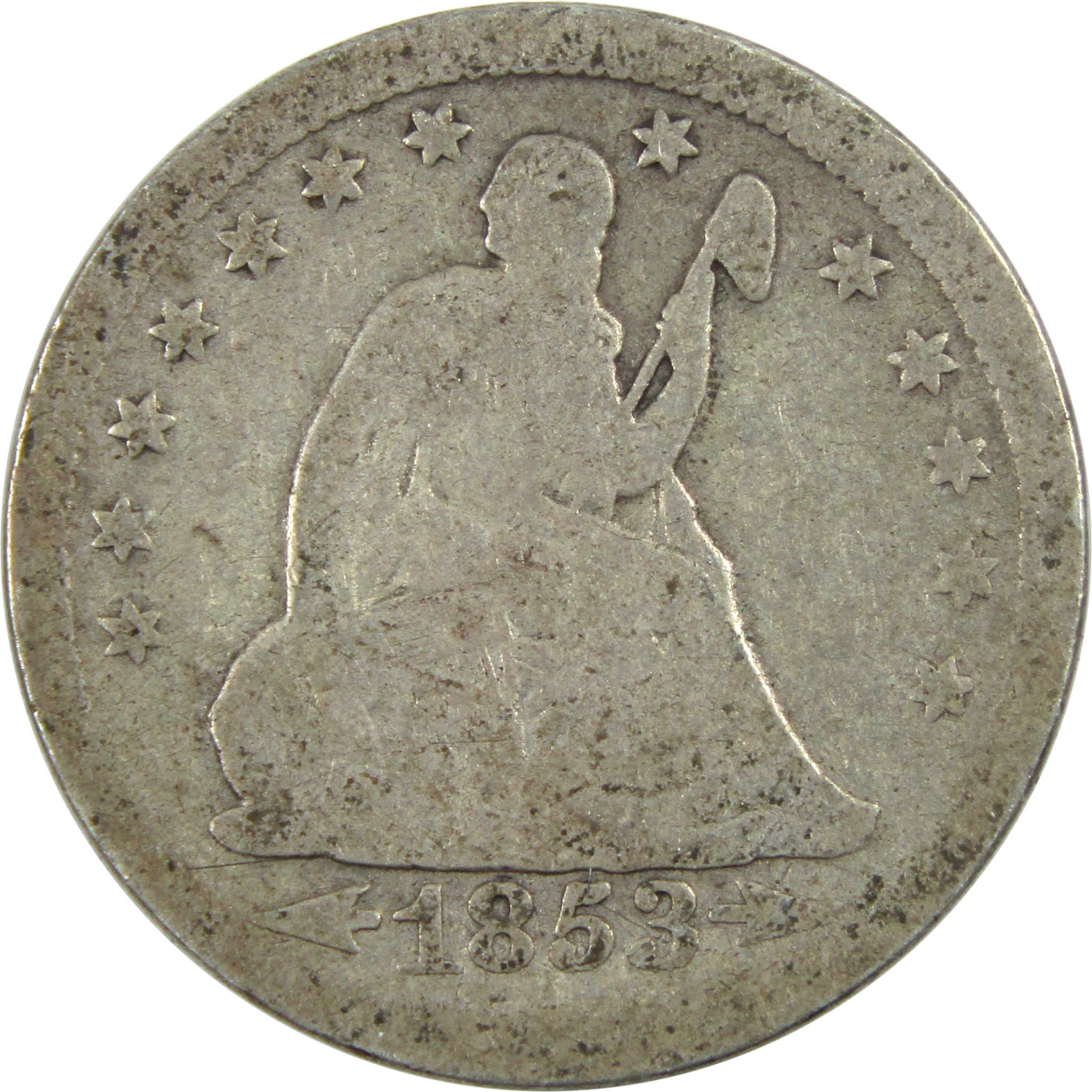 1853 Arrows and Rays Seated Liberty Quarter G Good Silver SKU:I13312