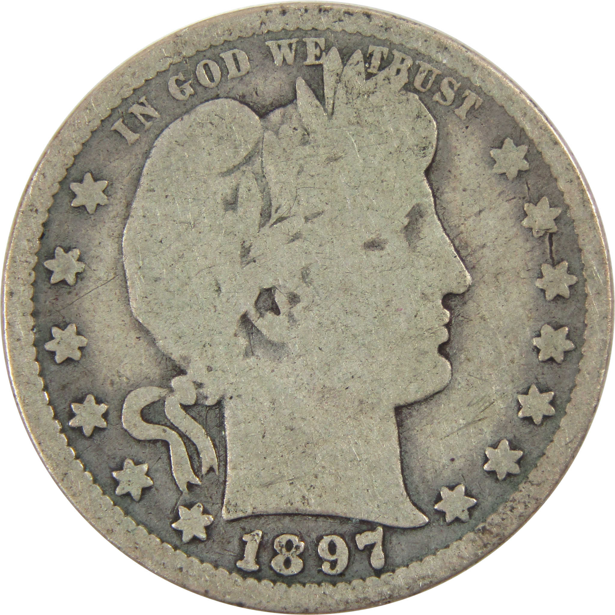 1897 O Barber Quarter G Good 90% Silver 25c Coin SKU:I7599