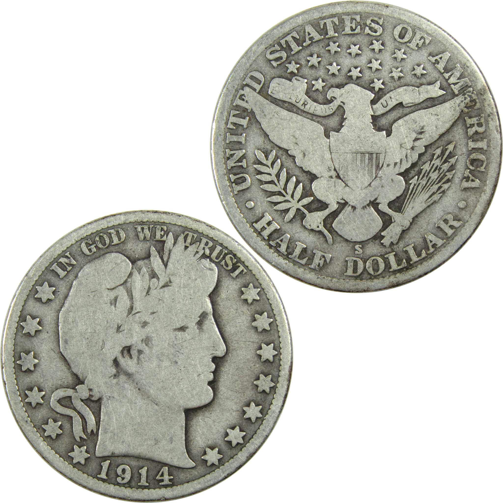 1914 S Barber Half Dollar G Good Silver 50c Coin SKU:I13275