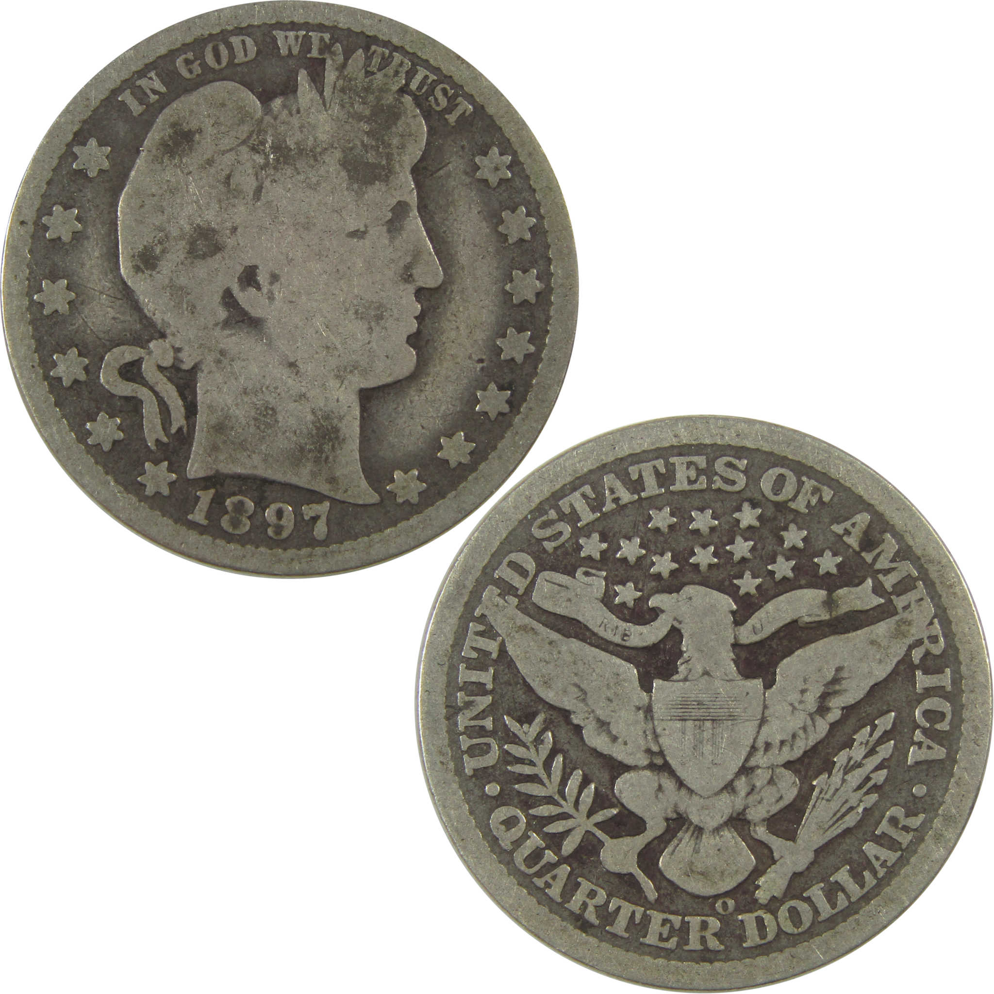 1897 O Barber Quarter G Good Silver 25c Coin SKU:I20957