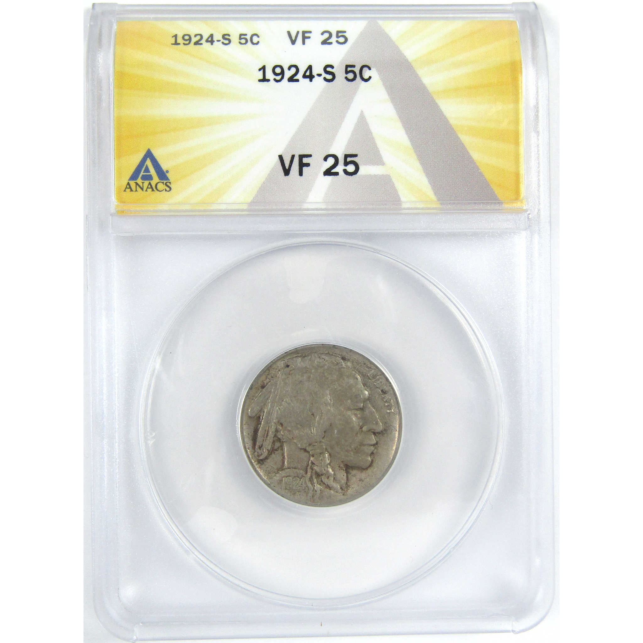 1924 S Indian Head Buffalo Nickel VF 25 ANACS 5c Coin SKU:I16289