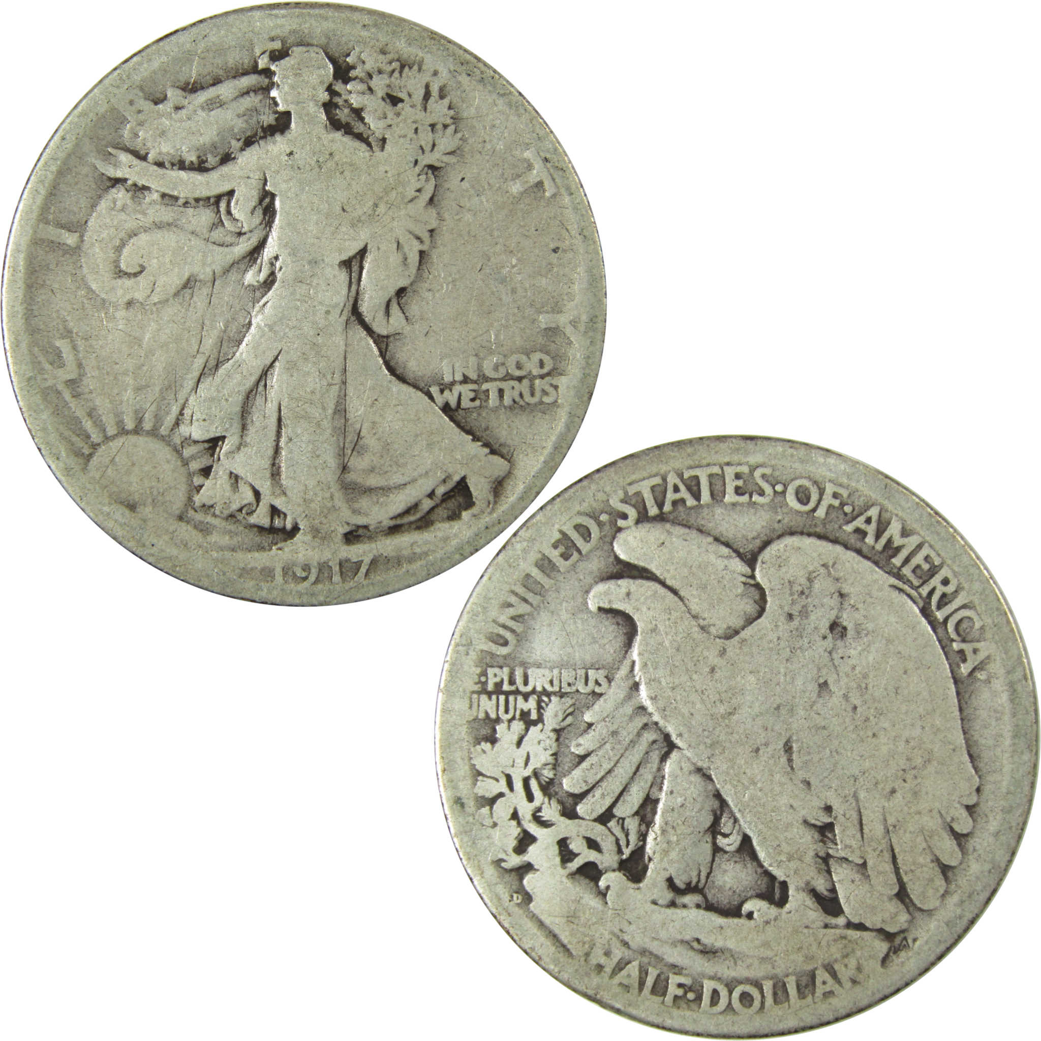 1917 D Reverse Liberty Walking Silver 50c AG About Good SKU:CP498