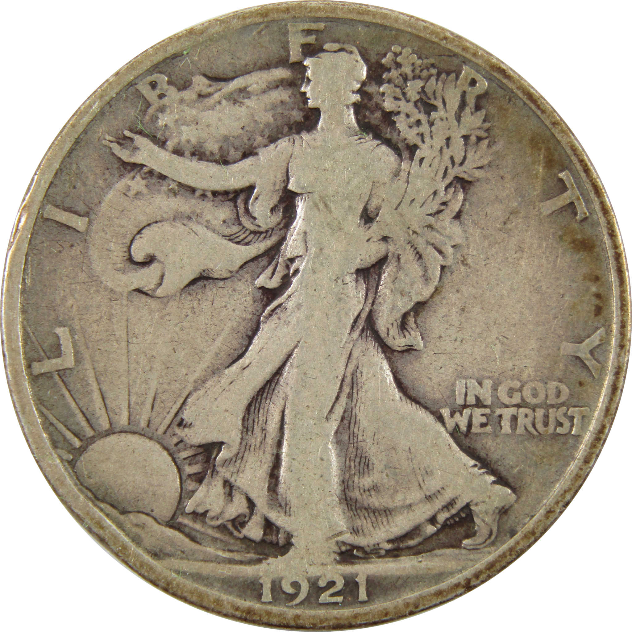 1921 S Liberty Walking Half Dollar F Fine 90% Silver 50c SKU:I10419