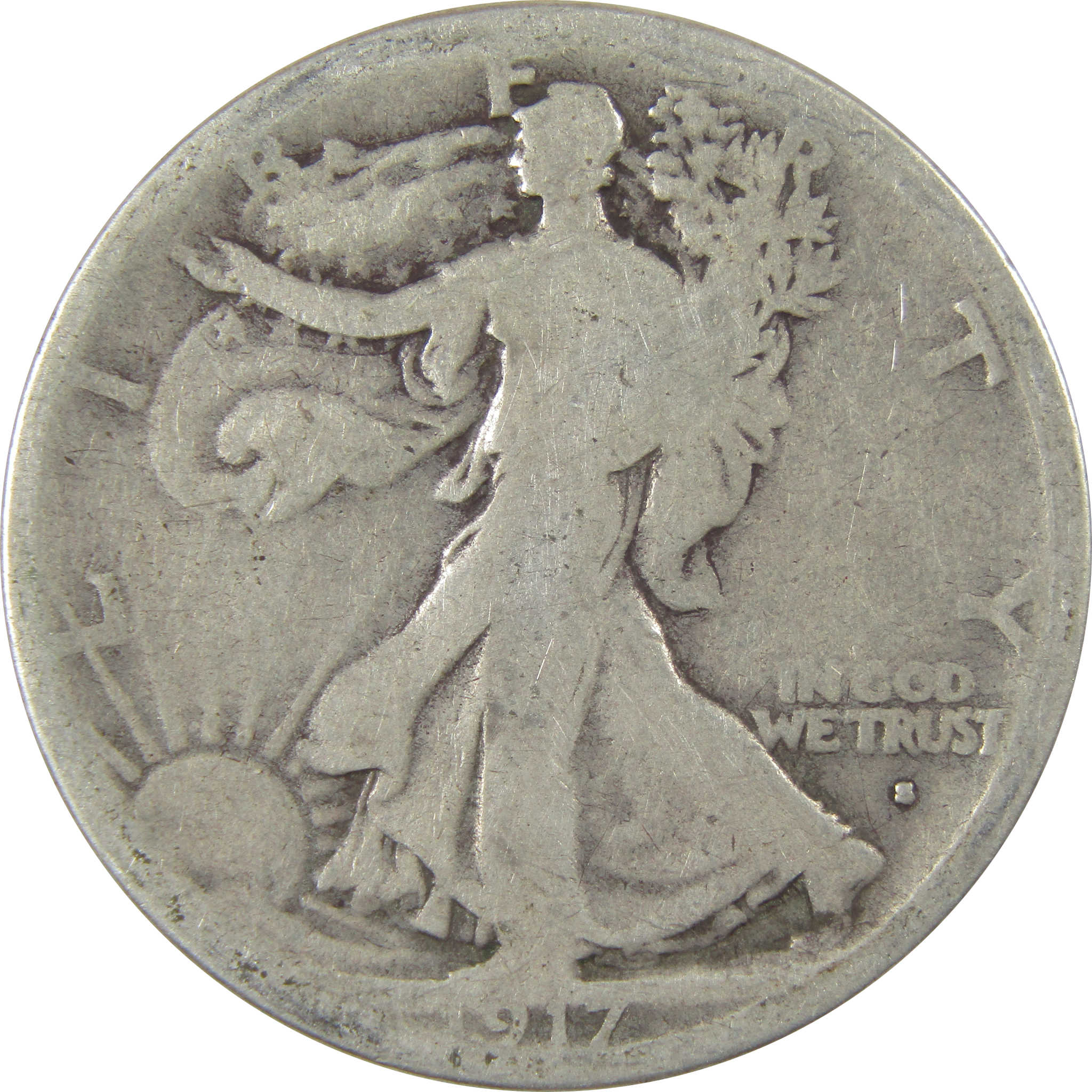1917 S Obverse Liberty Walking Silver 50c AG About Good SKU:I24142