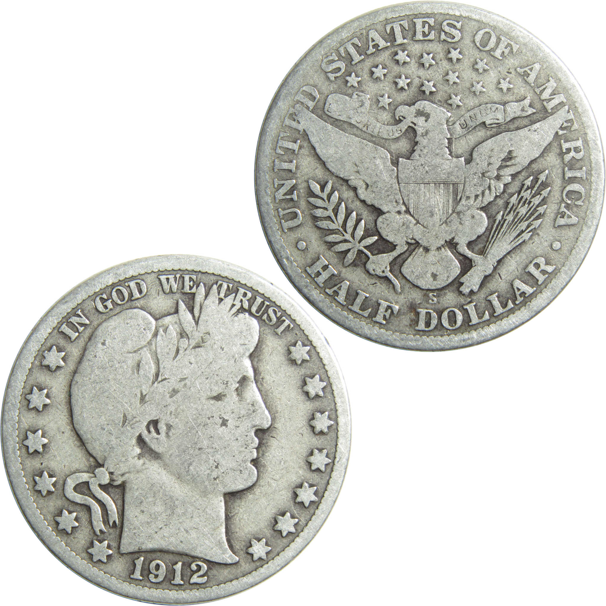 1912 S Barber Half Dollar G Good Silver 50c Coin SKU:I13242