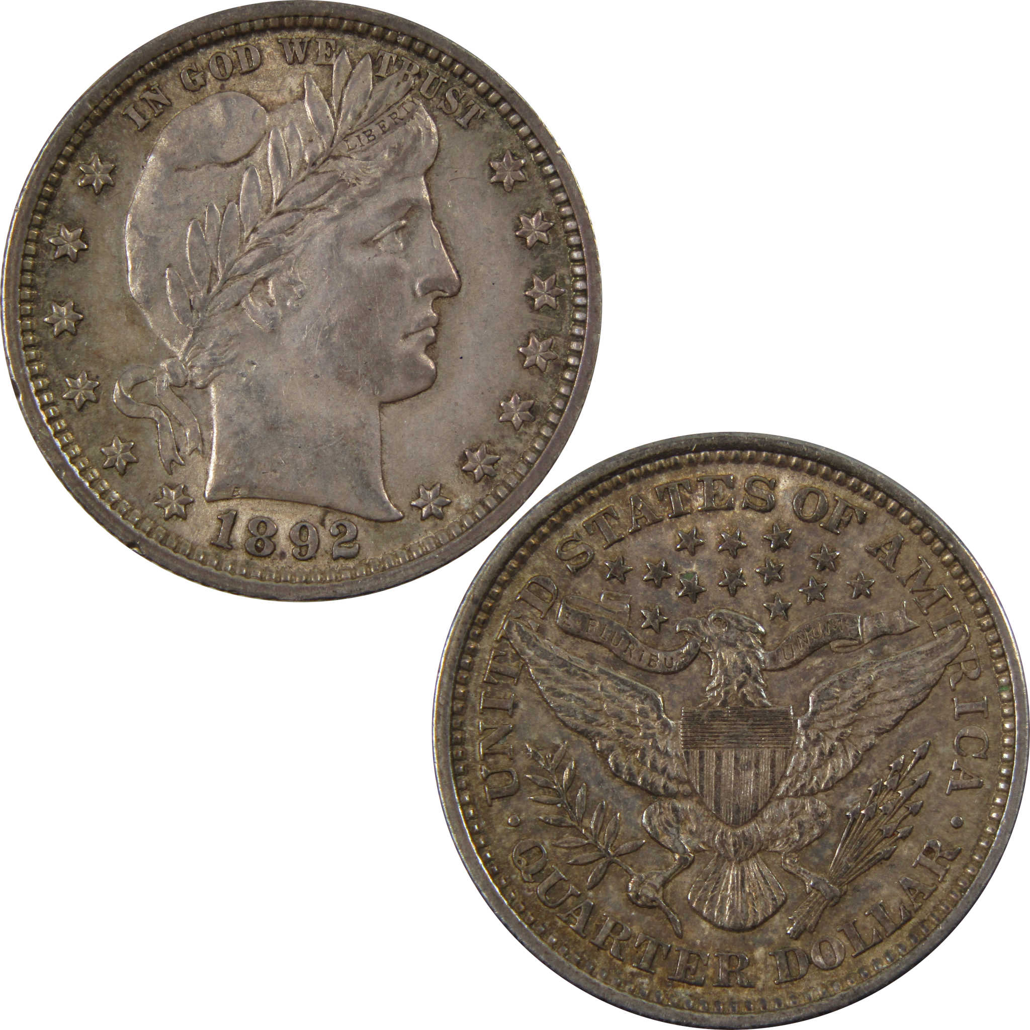 1892 Barber Quarter AU About Uncirculated 90% Silver Coin SKU:I9385