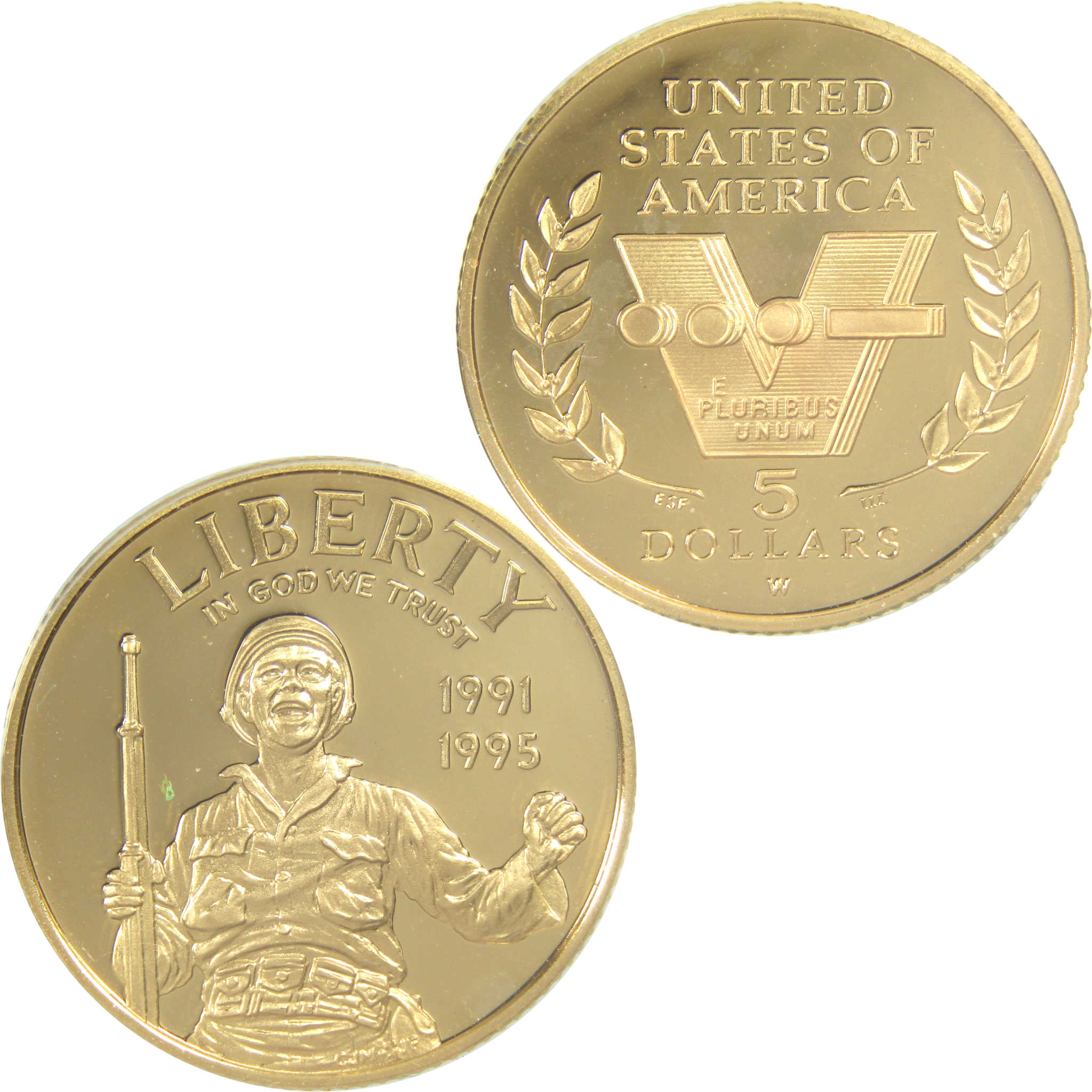 50th Anniversary of World War II Commemorative 1993 W Proof Gold $5