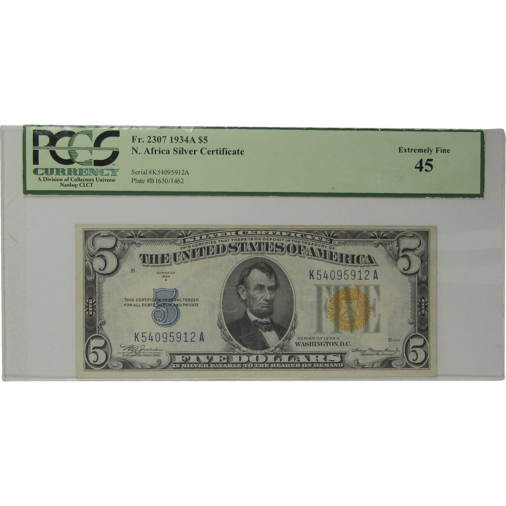1934 A $5 Silver Certificate North Africa WWII Fr 2307 XF 45 PCGS