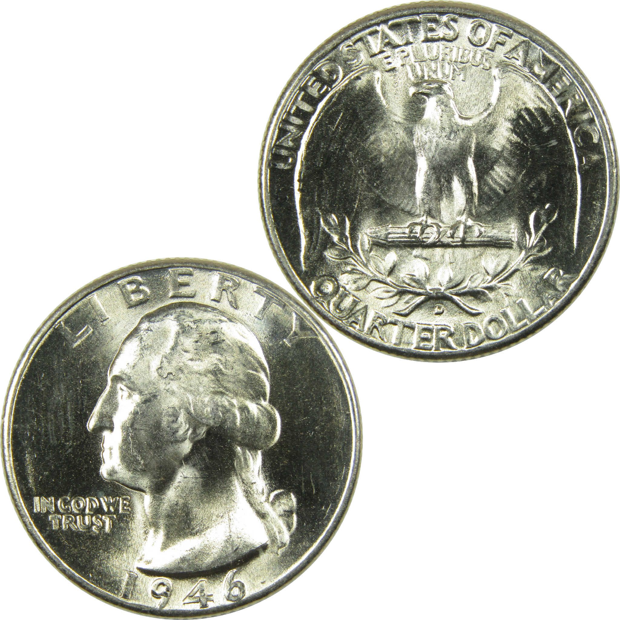 1946 D Washington Silver Quarter Uncirculated Mint State 25c Coin