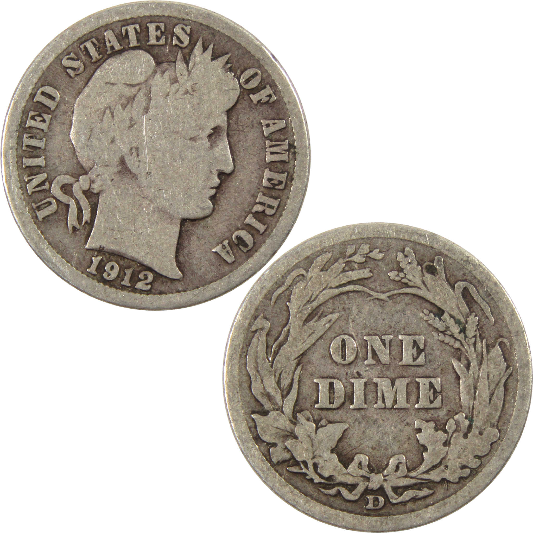 1912 D Barber Dime G Good Silver 10c Coin