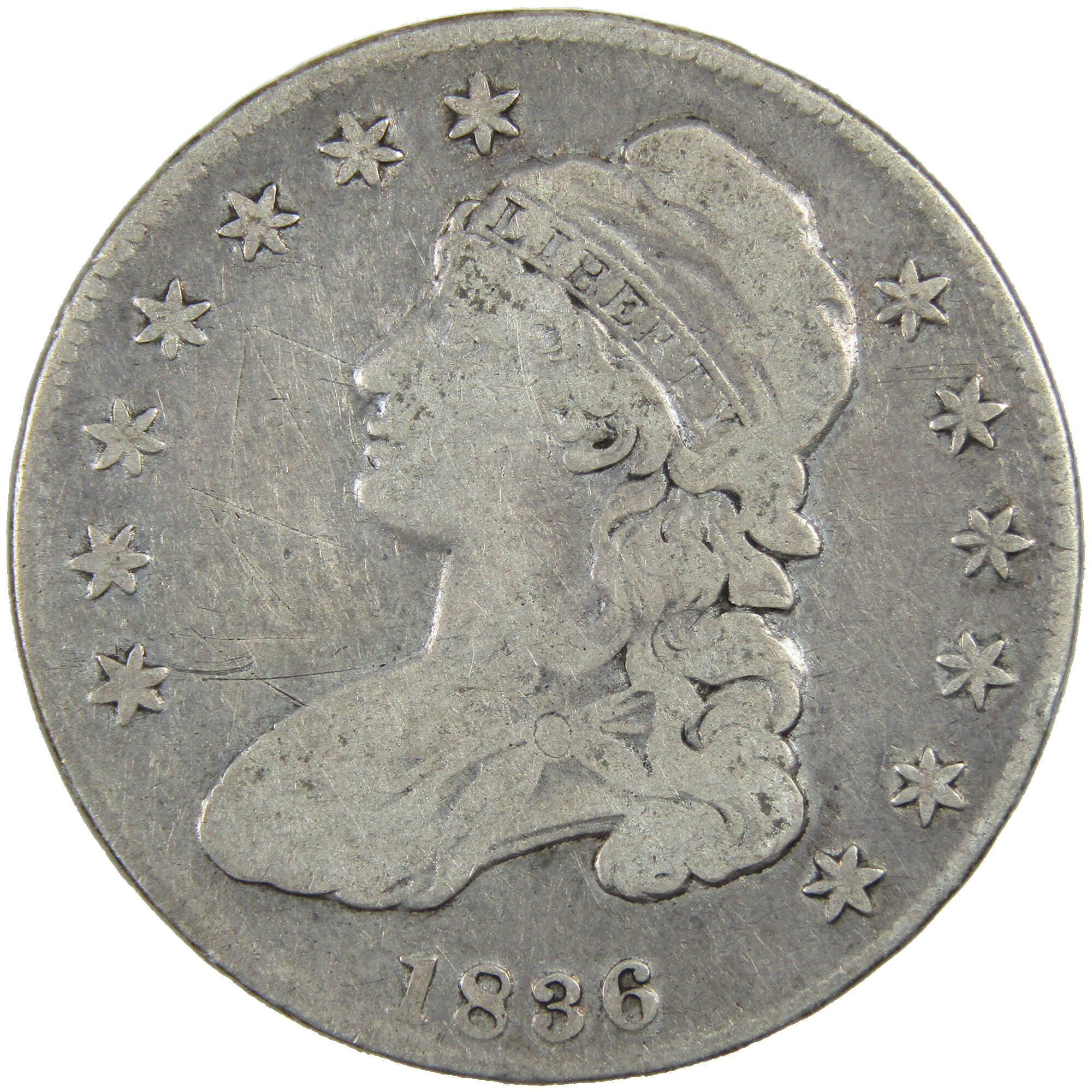 1836 Lettered Edge Capped Bust Half Dollar AG Details SKU:I12924