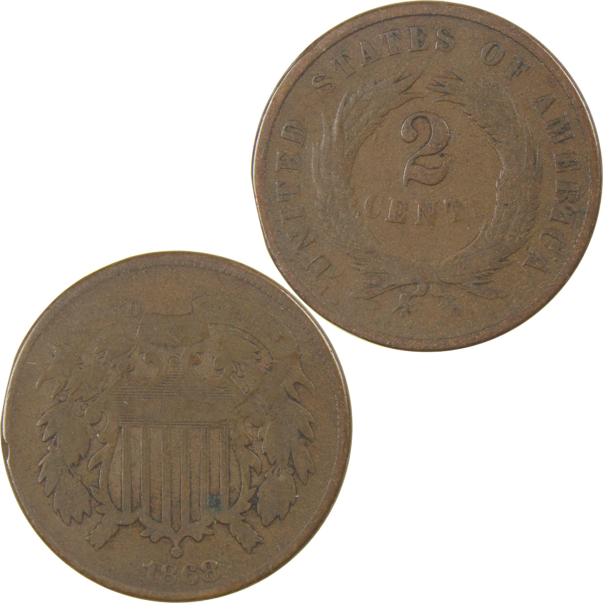 1868 Two Cent Piece VG Very Good 2c Coin