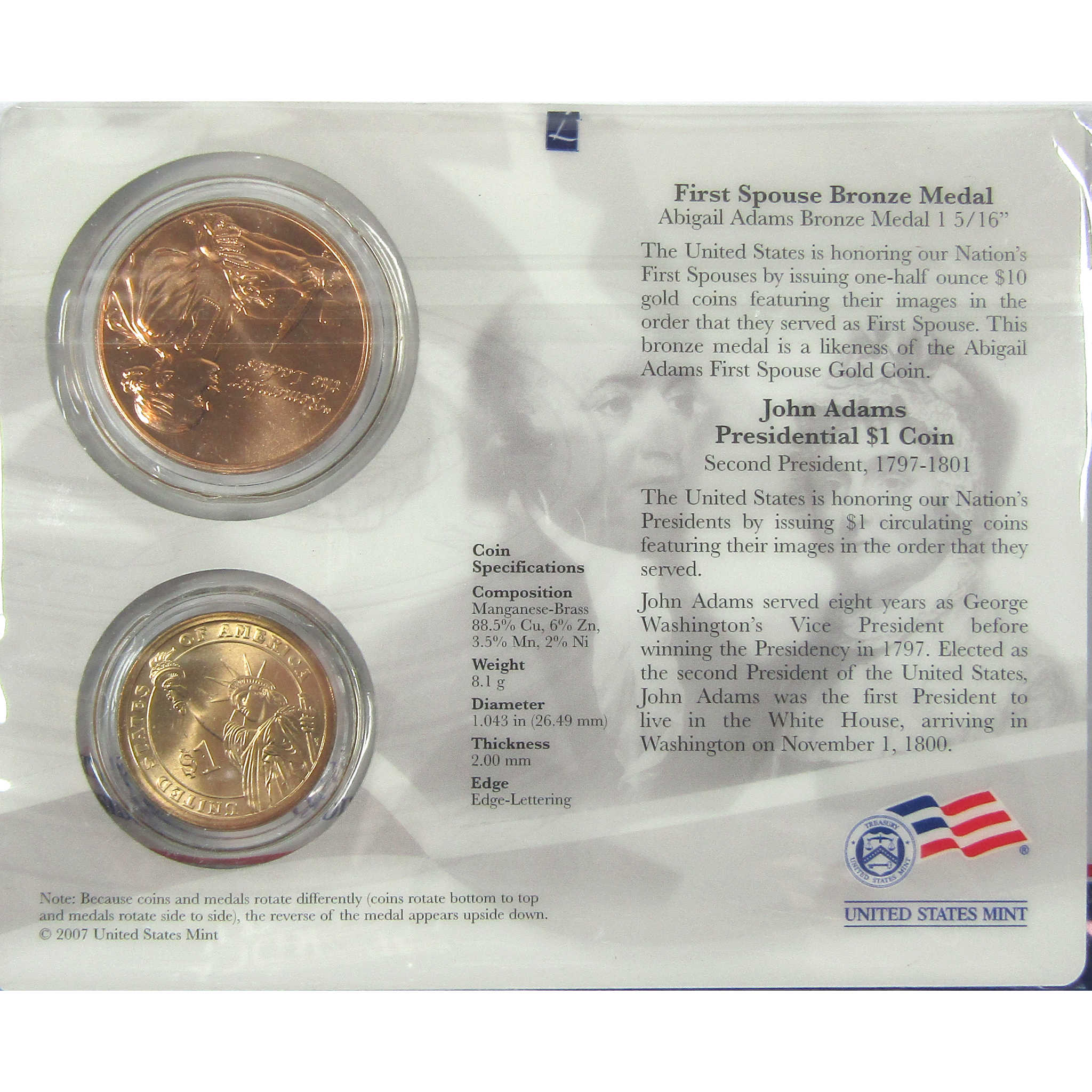 2007 John Adams First Spouse 2 Piece Set Unc SKU:CPC8977