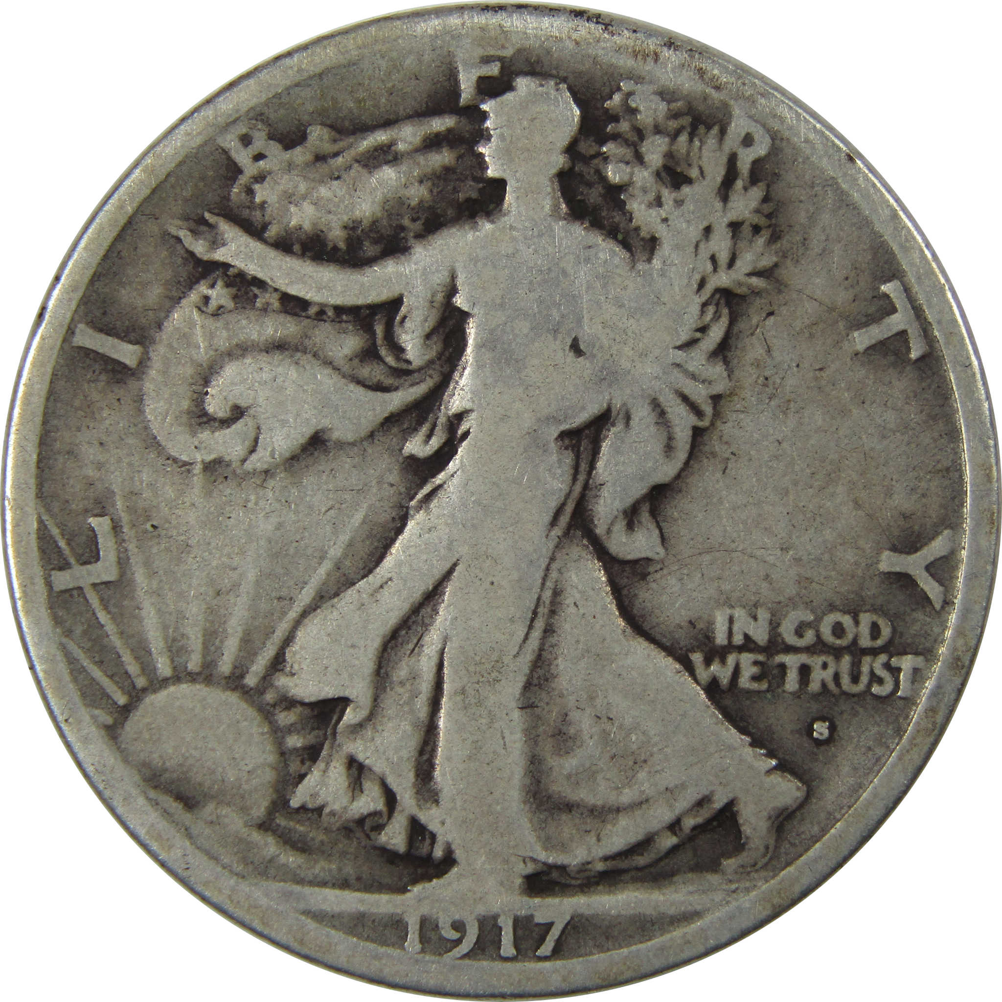 1917 S Obverse Liberty Walking Half Dollar G Good Silver SKU:I23715
