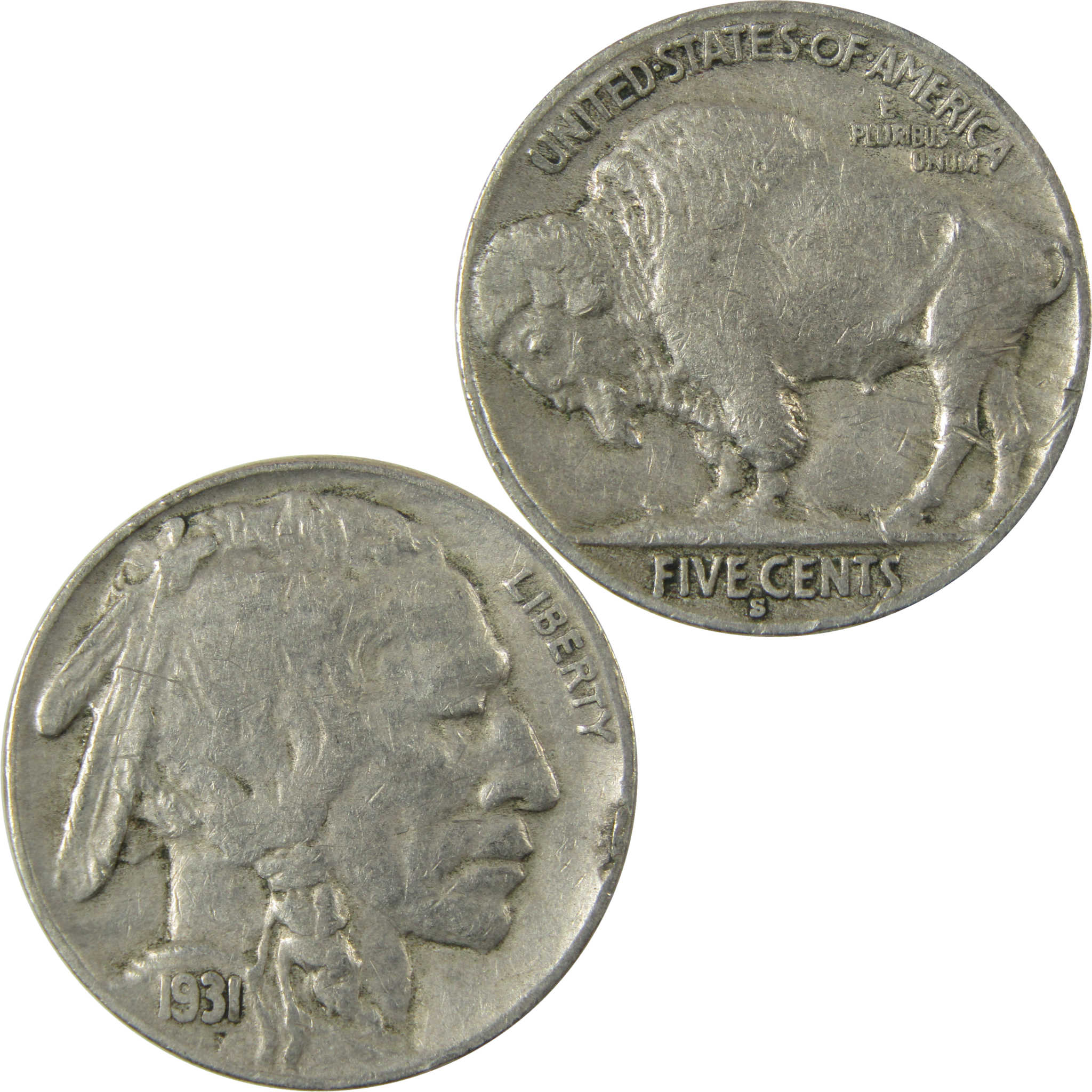 1931 S Indian Head Buffalo Nickel F Fine 5c Coin SKU:I28137