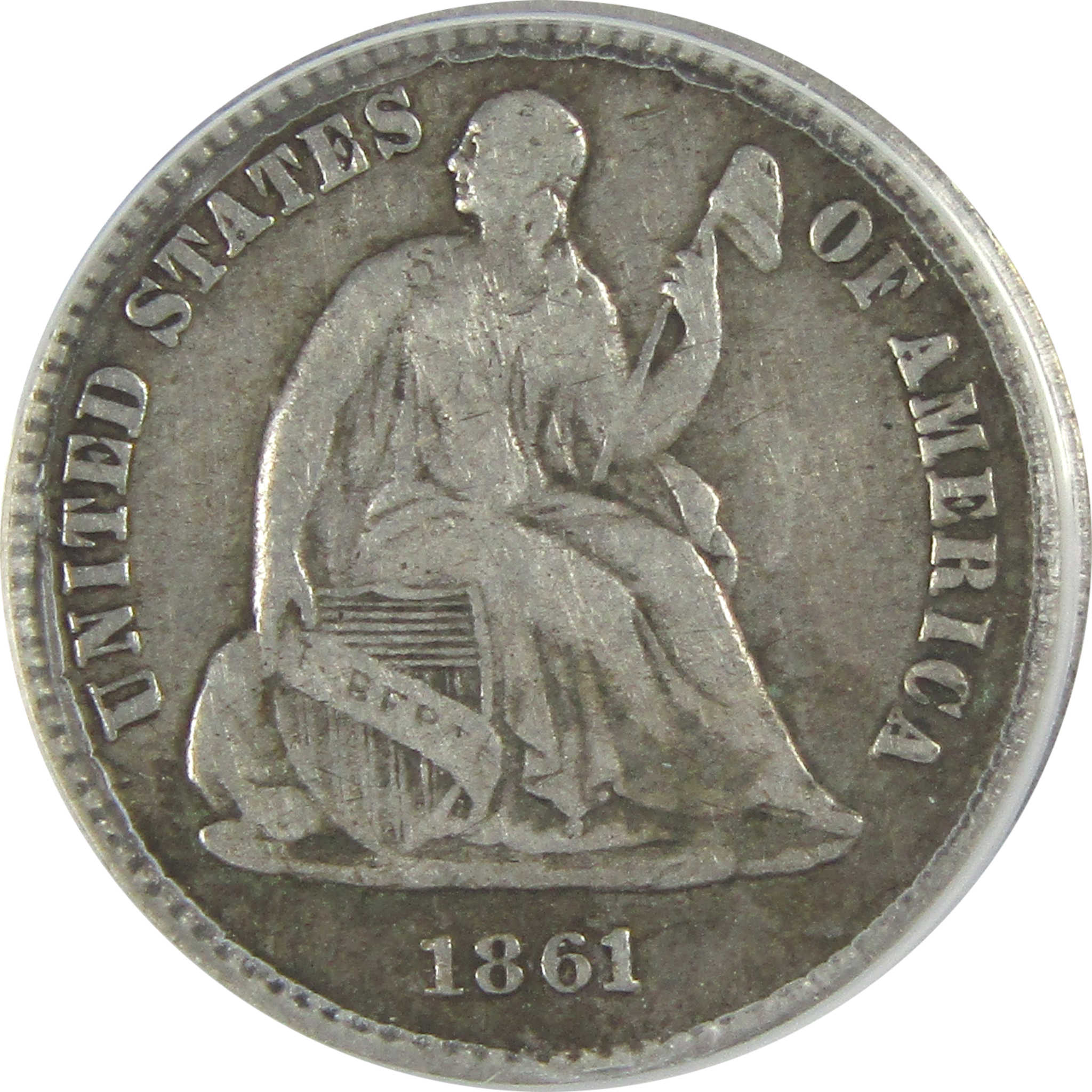 1861 Seated Liberty Half Dime F 12 ANACS Silver 5c Coin SKU:I16278