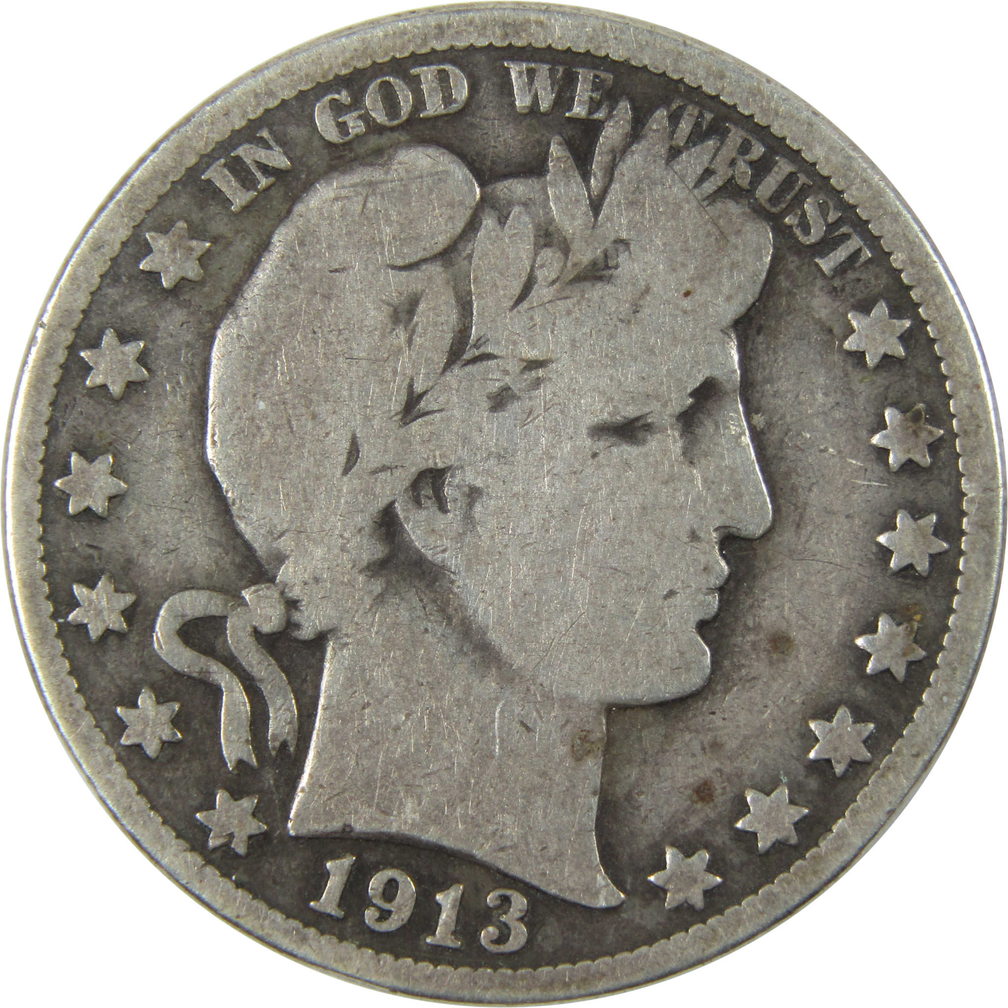 1913 Barber Half Dollar VG Very Good Silver 50c Coin SKU:I14758