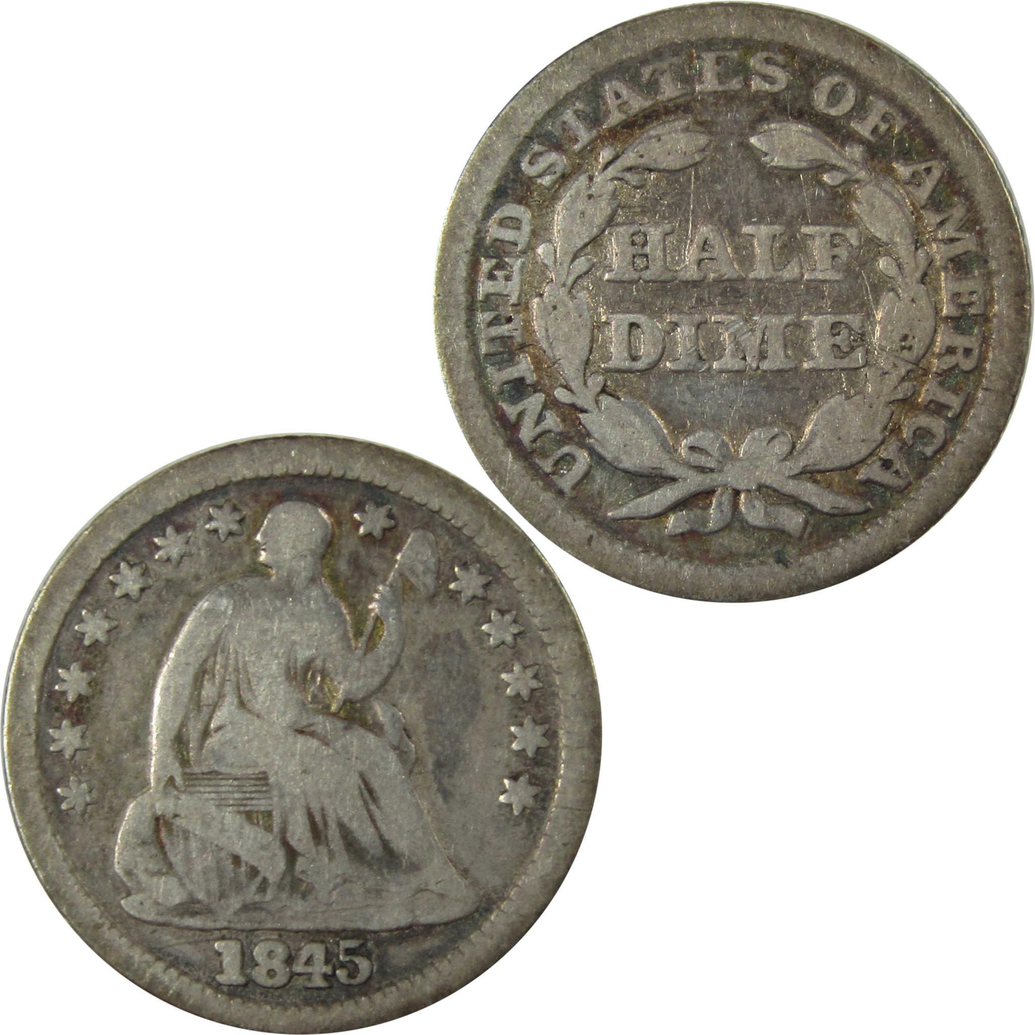1845 Seated Liberty Silver Half Dime VG Very Good 5c Coin SKU:I25388