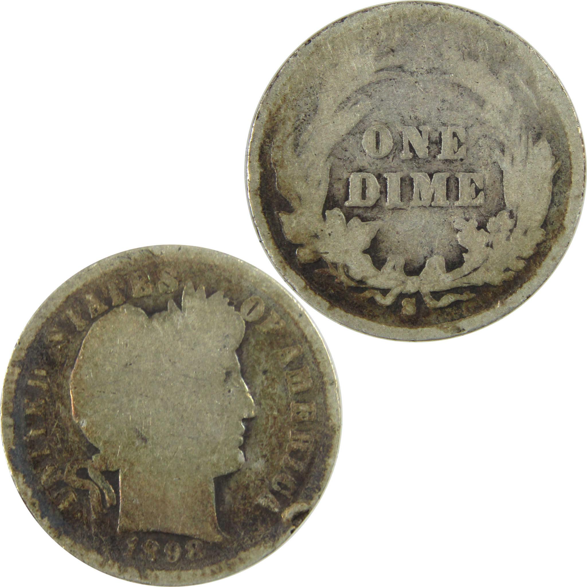 1898 S Barber Silver Dime AG About Good 10c Coin Collectible SKU:CP708