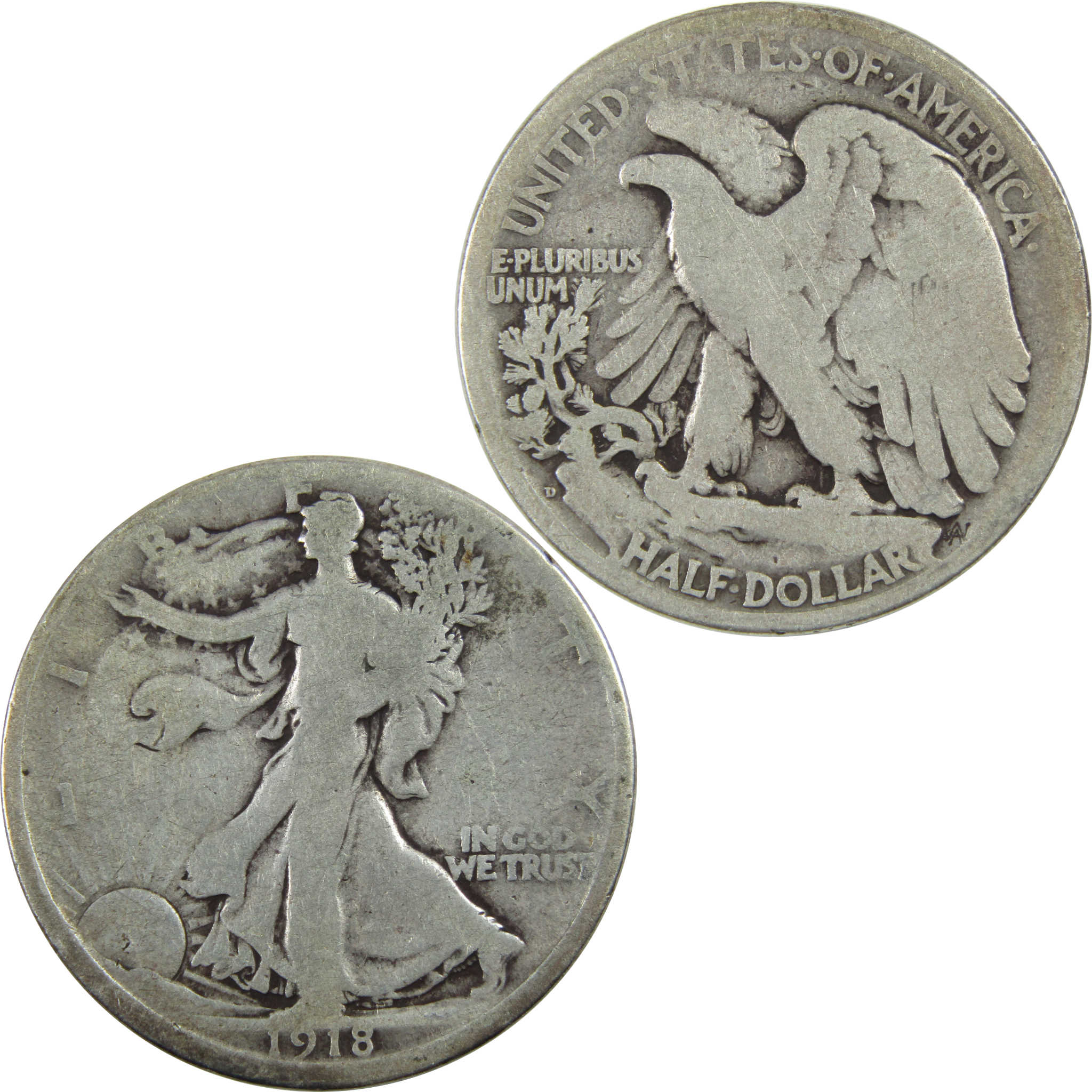 1918 D Liberty Walking Half Dollar G Good Silver 50c Coin SKU:I13027