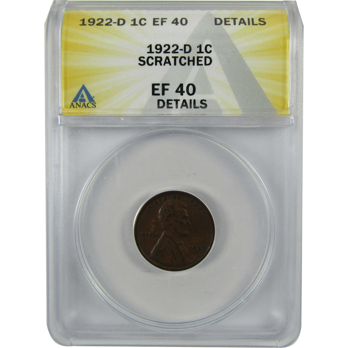 1922 D Lincoln Wheat Cent EF 40 Details ANACS Penny 1c Coin SKU:I28560