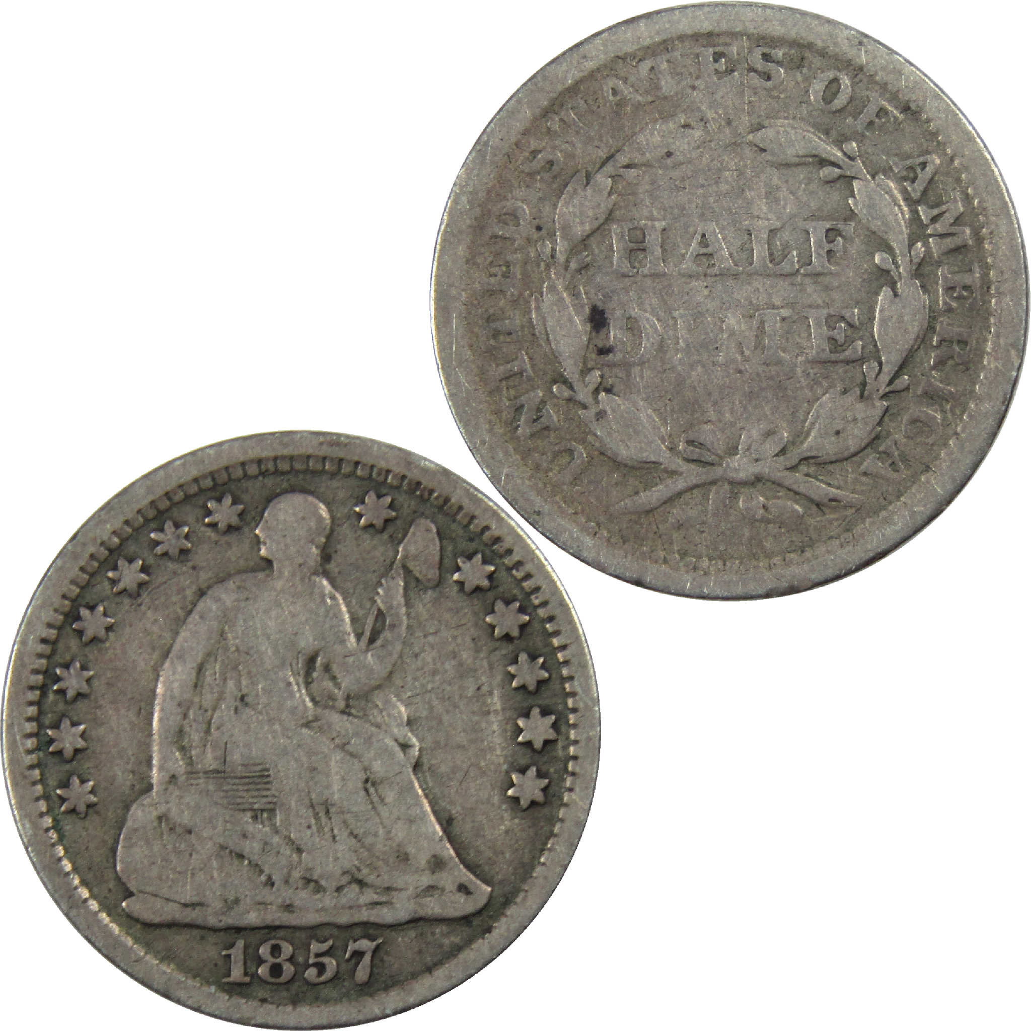 1857 Seated Liberty Half Dime VG Very Good Silver 5c Coin SKU:I12184