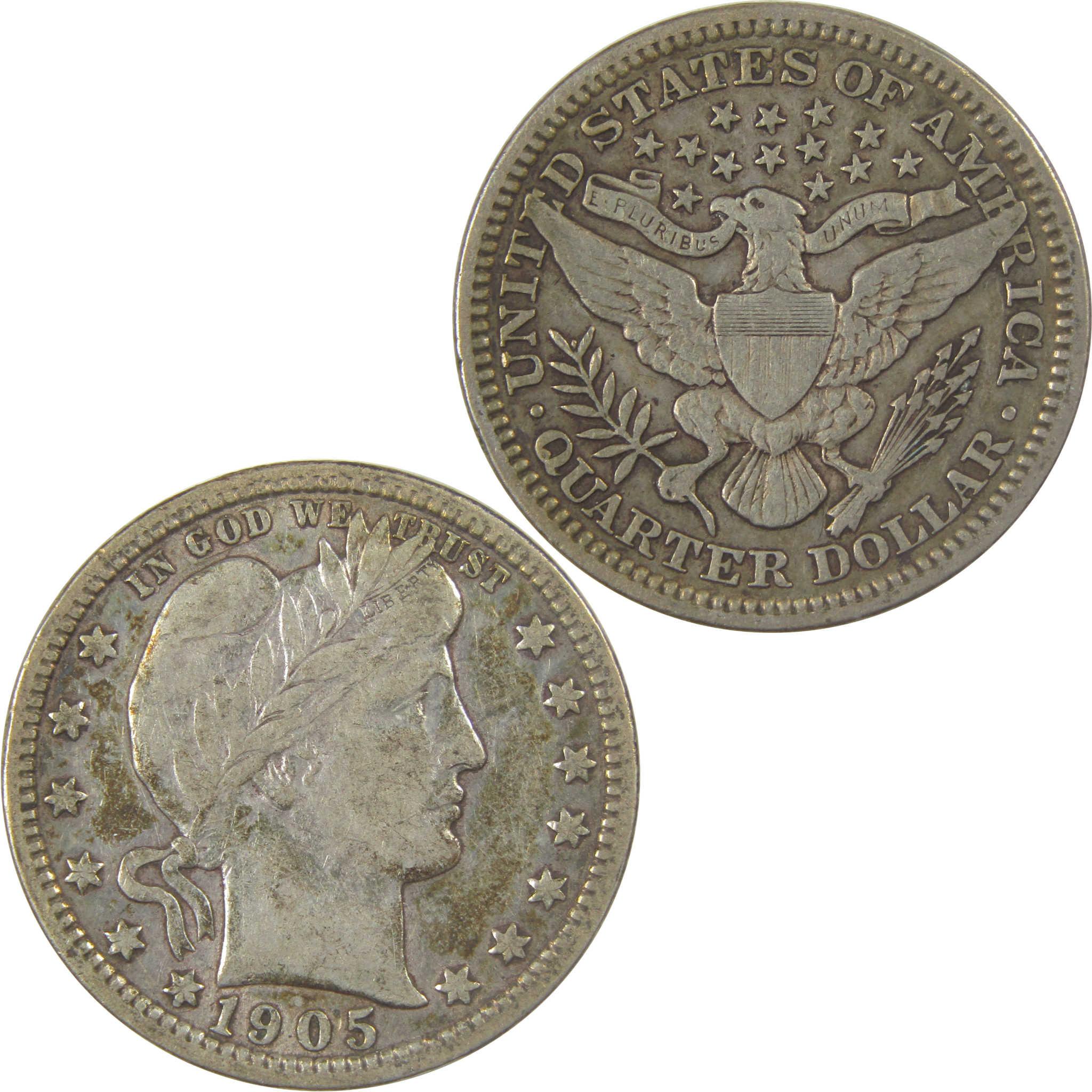 1905 Barber Silver Quarter XF EF Extremely Fine 25c Coin SKU:I24584