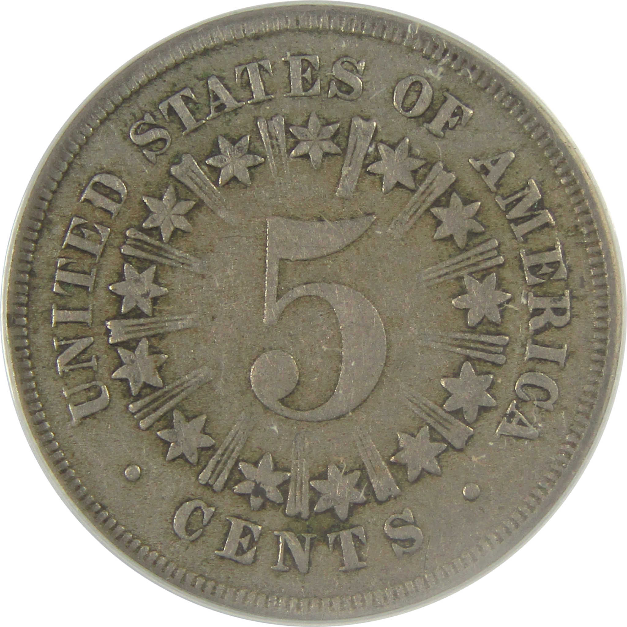 1867 Rays Shield Nickel EF 40 ANACS 5c Coin SKU:I21984