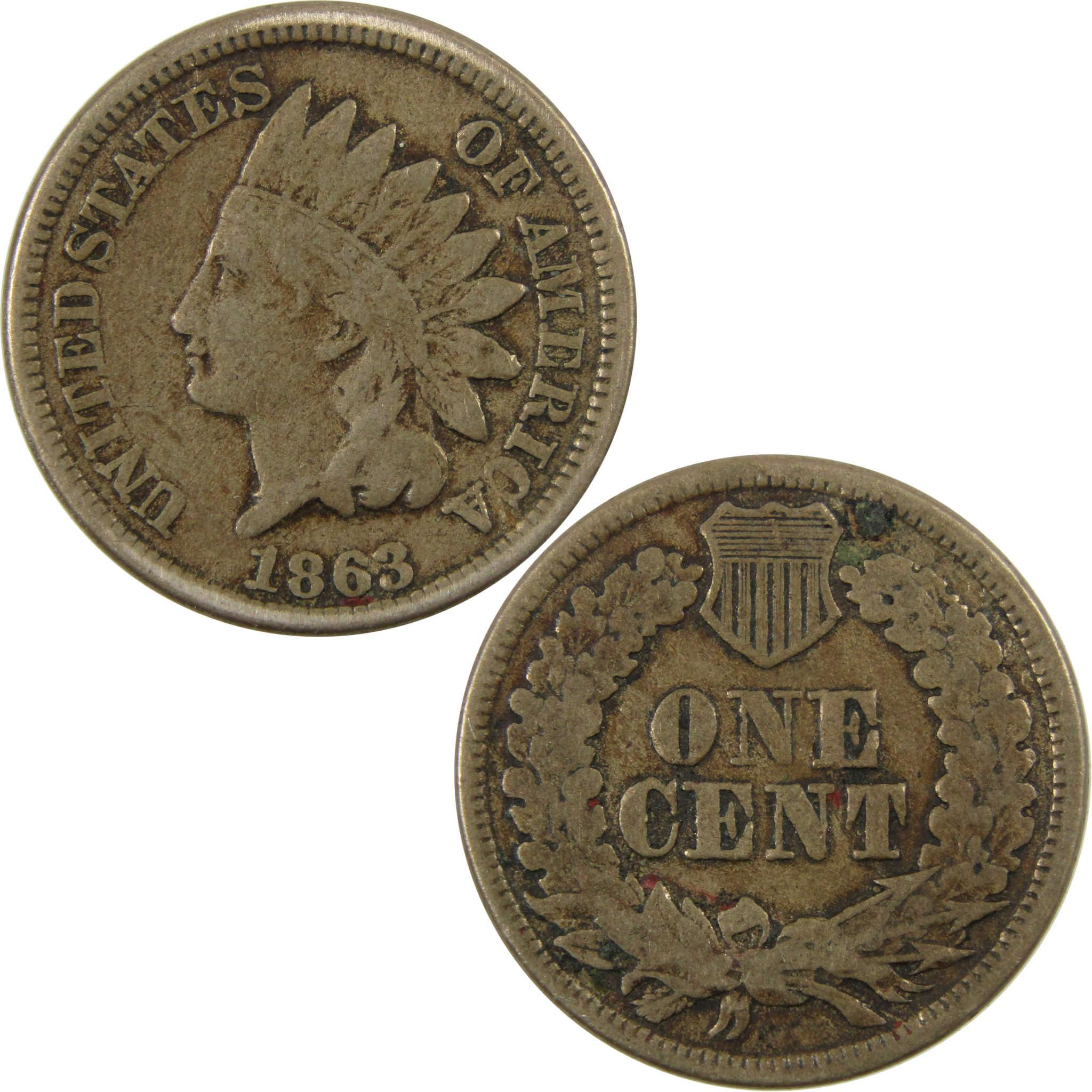1863 Indian Head Cent F Fine Penny 1c Coin Collectible SKU:CP1143