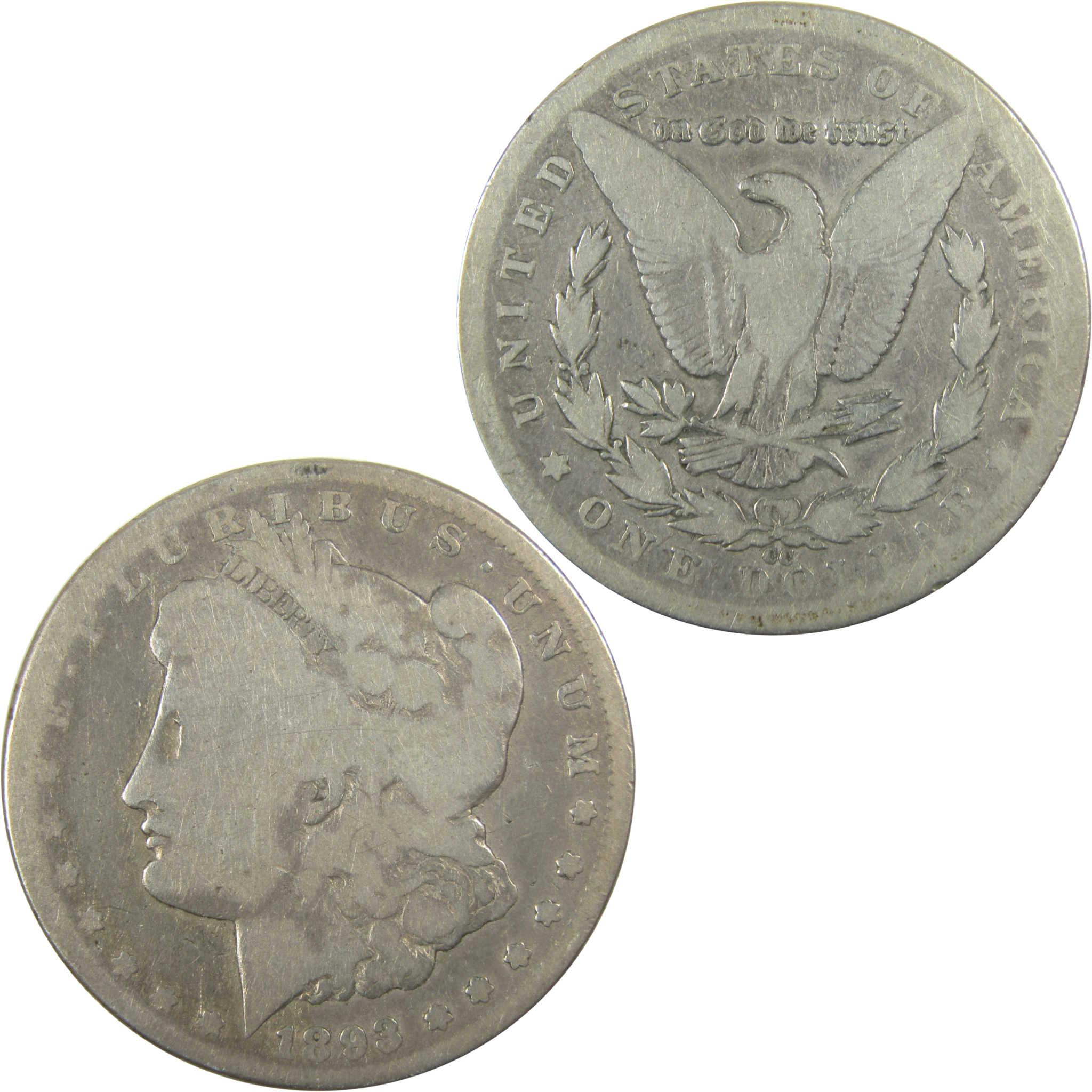 1893 CC Morgan Silver Dollar G Good Details $1 Coin SKU:CP1358 - Morgan coin - Morgan silver dollar - Morgan silver dollar for sale - Profile Coins &amp; Collectibles