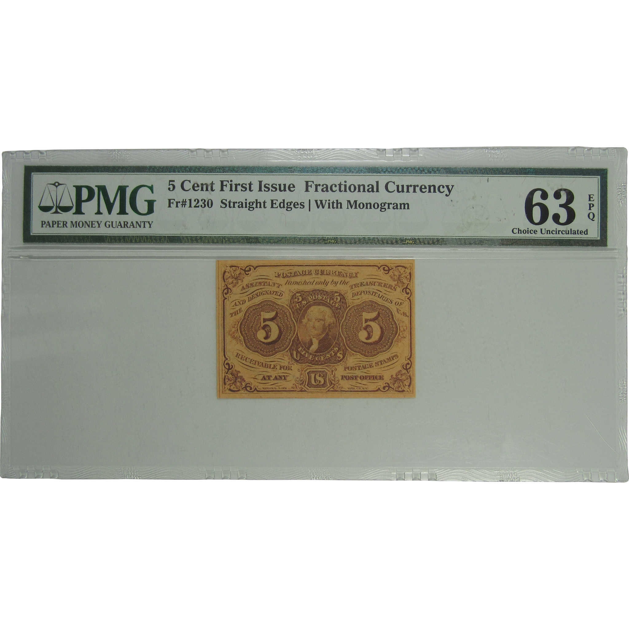 5c Fractional Note First Issue Fr 1230 Choice Uncirculated 63 EPQ PMG
