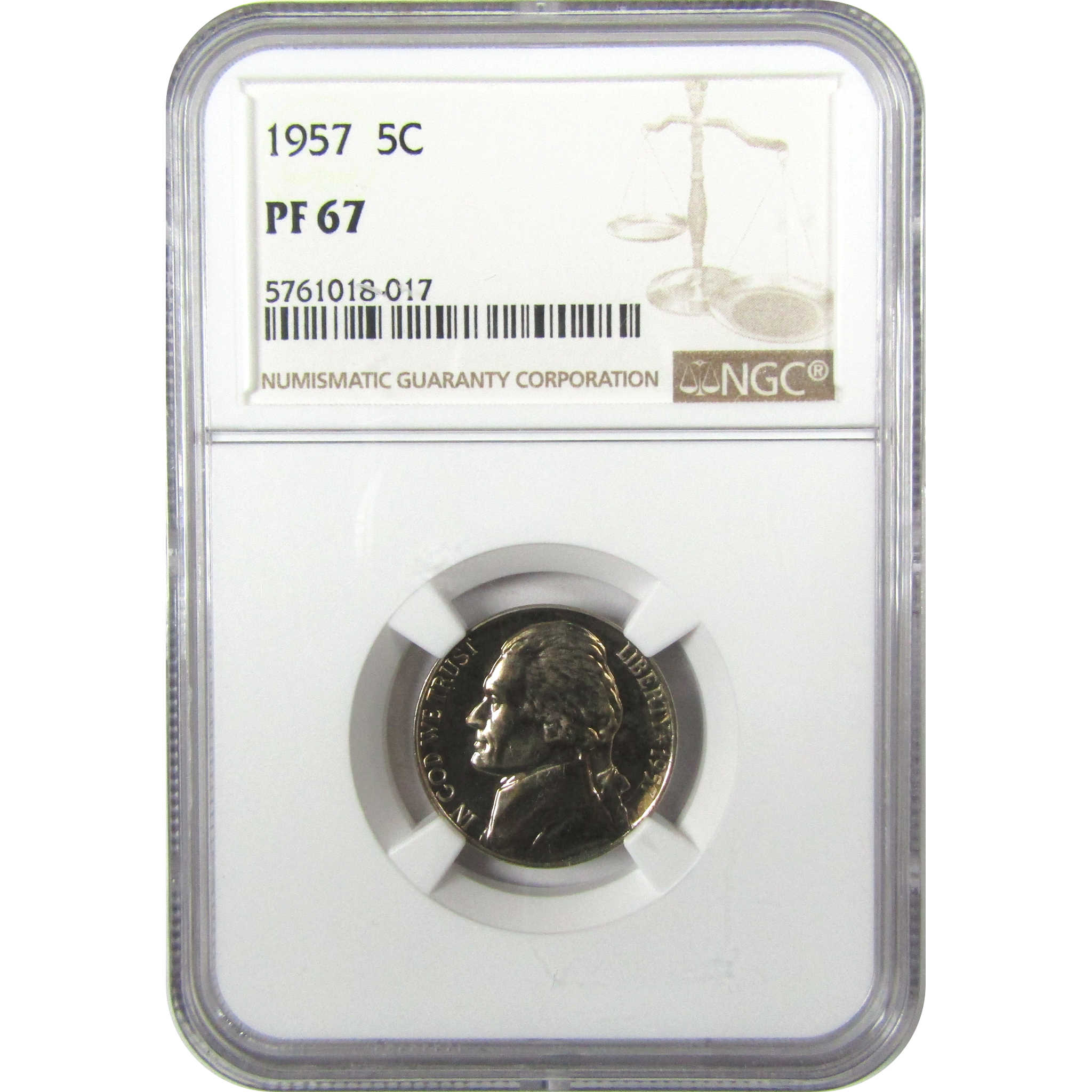 1957 Jefferson Nickel PF 67 NGC Proof 5c Coin Collectible SKU:I27107