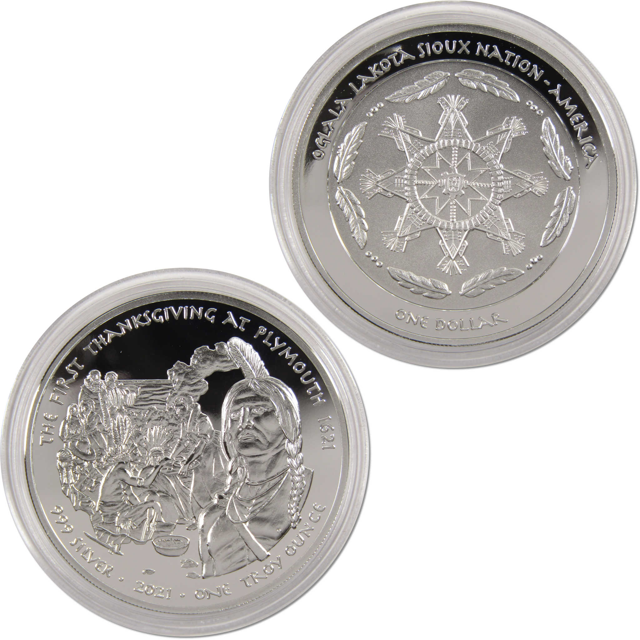2021 Native American Oglala Sioux First Thanksgiving 1 oz .999 Silver