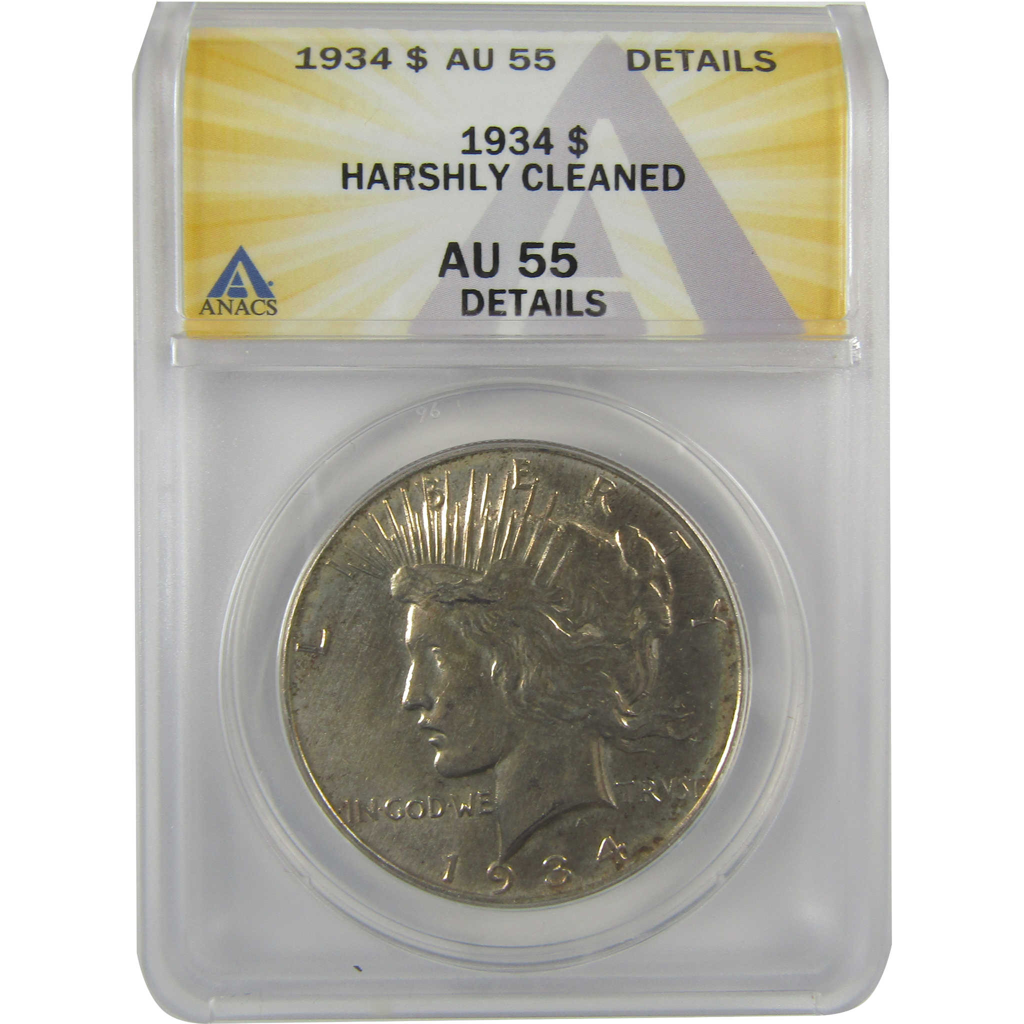 1934 Peace Dollar AU 55 Details ANACS Silver $1 Coin SKU:I21543