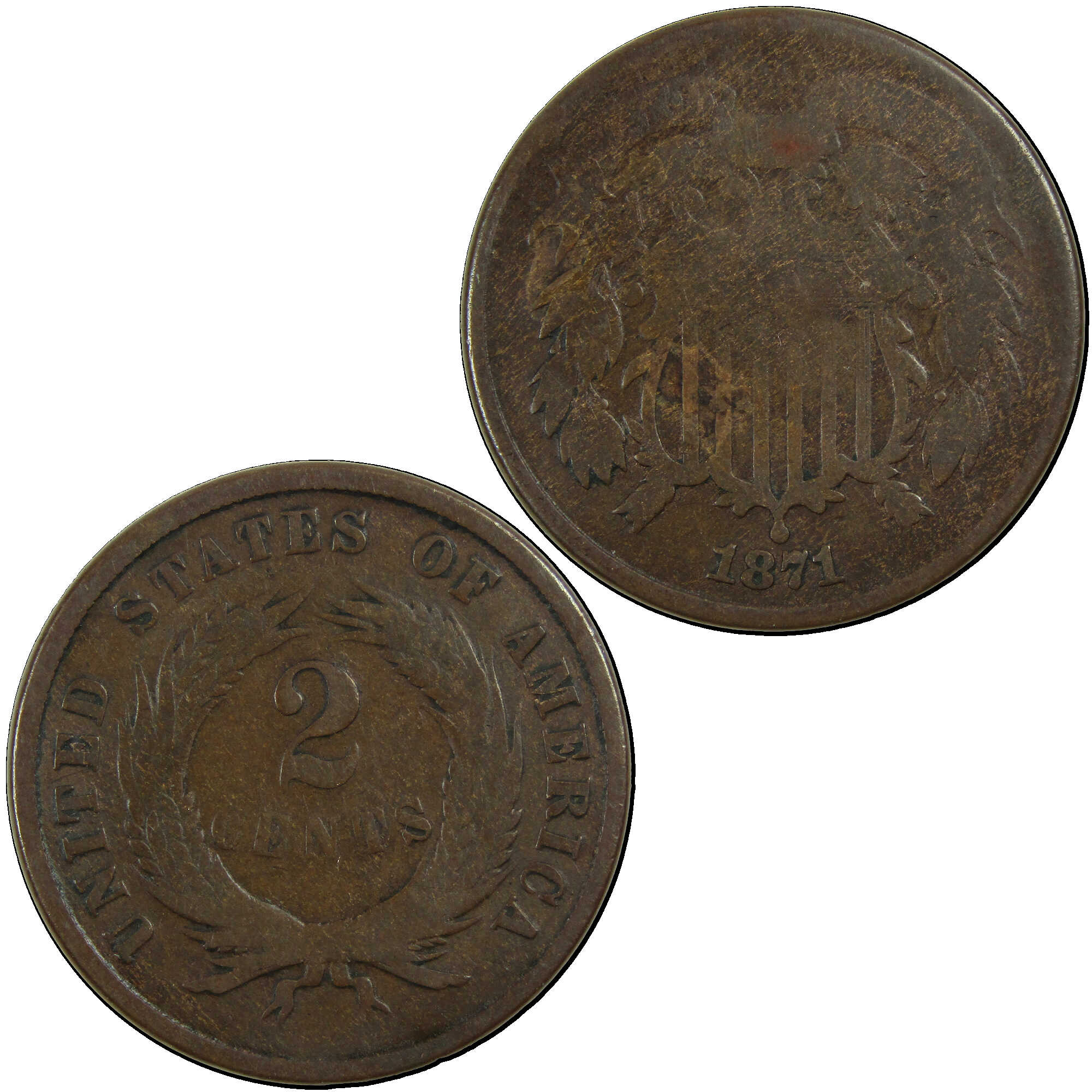 1871 Two Cent Piece AG About Good 2c Coin SKU:I12873